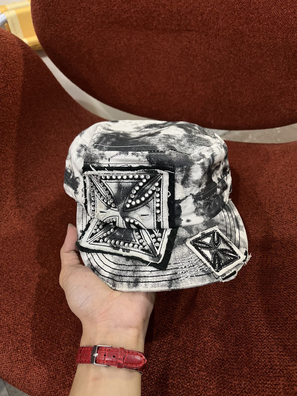 14th Addiction Two Fold Distressed Studded Commando Cadet Hat Size ONE SIZE - 4 Thumbnail