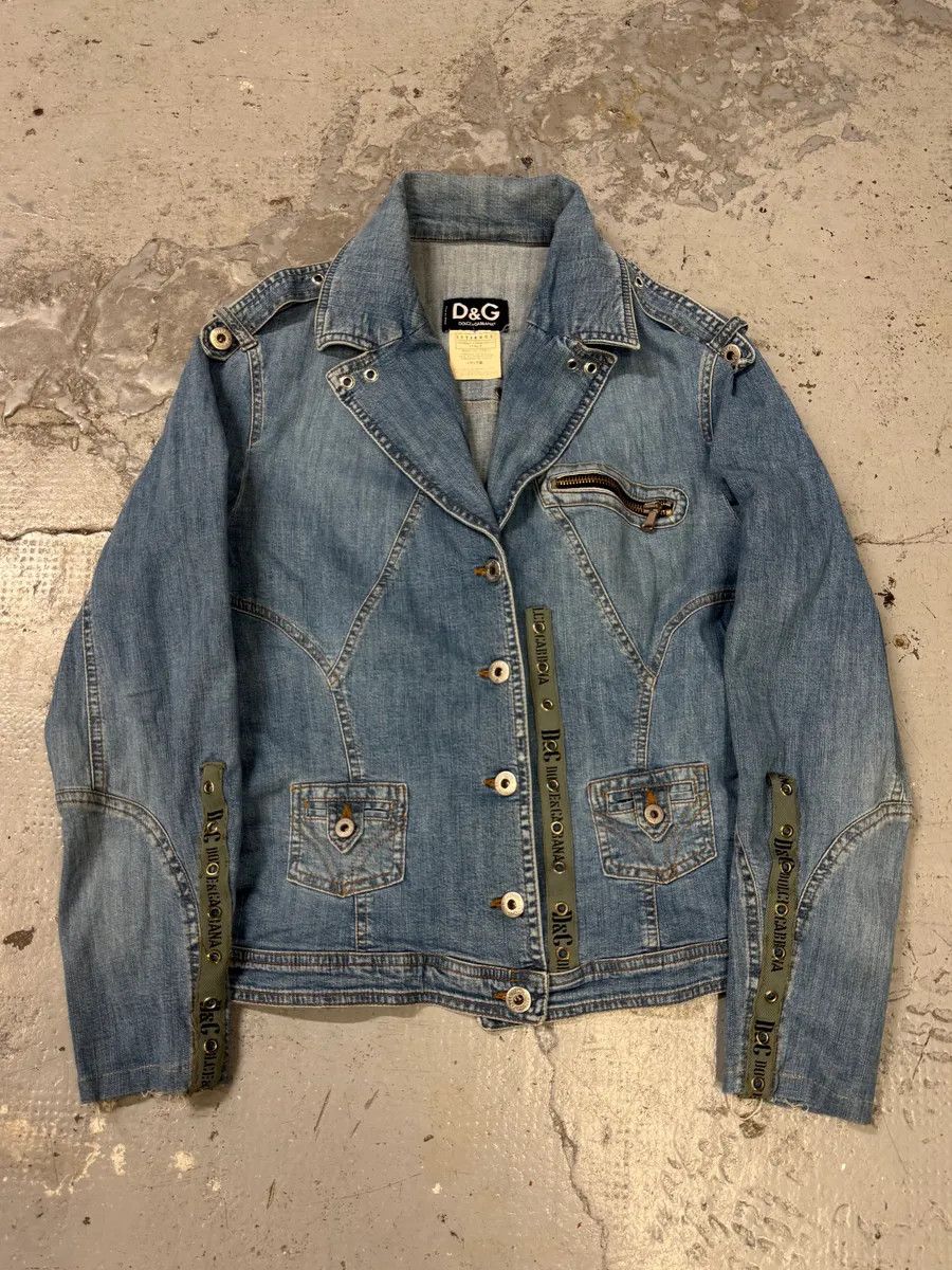 Designer × Dolce & Gabbana × Vintage SS2004 Dolce & Gabbana Military Bondage Denim Jacket Size M / US 6-8 / IT 42-44 - 1 Thumbnail