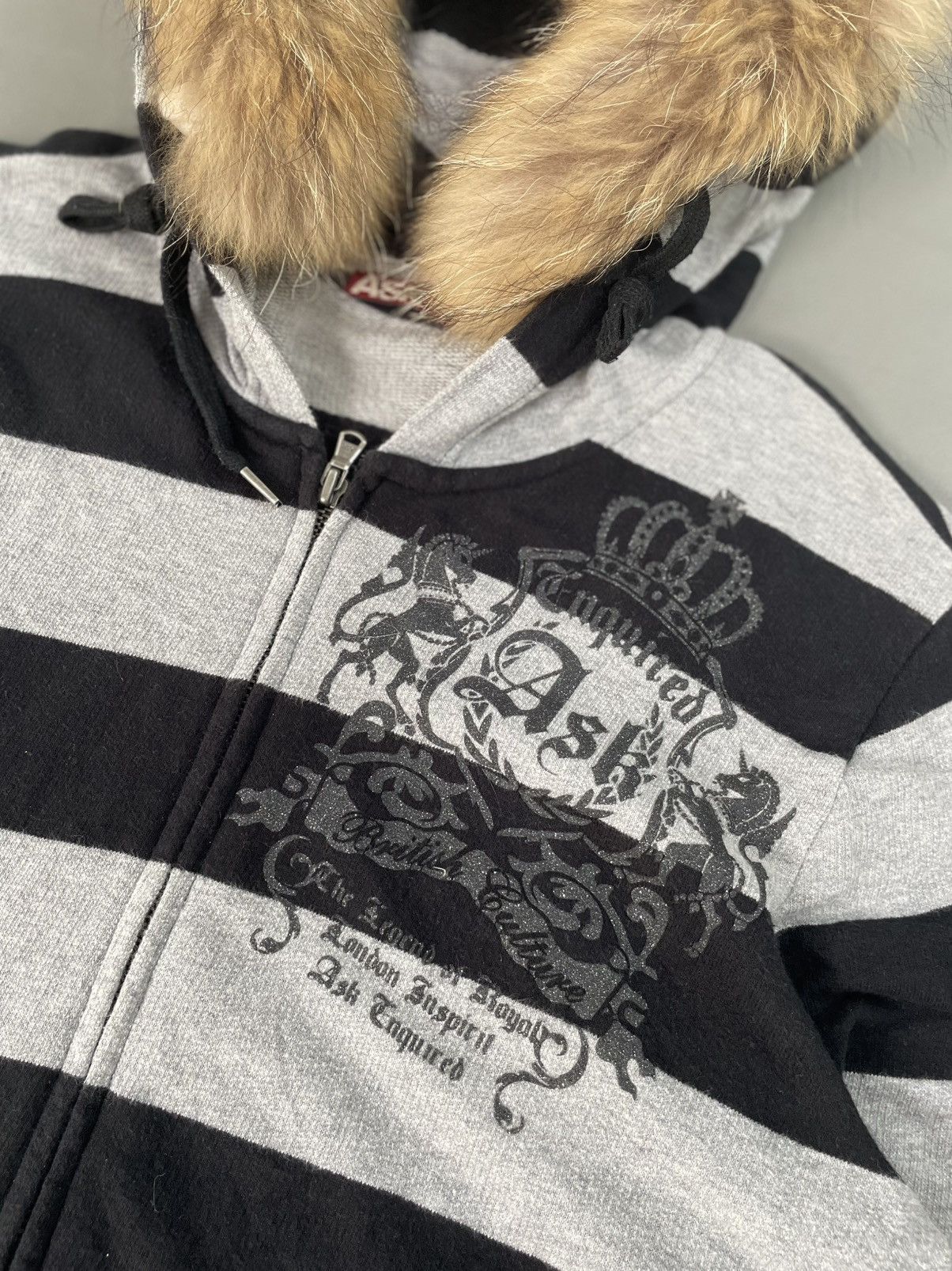Japanese Brand Ask Enquired Stripe Fur Hoodie Size US L / EU 52-54 / 3 - 3 Thumbnail