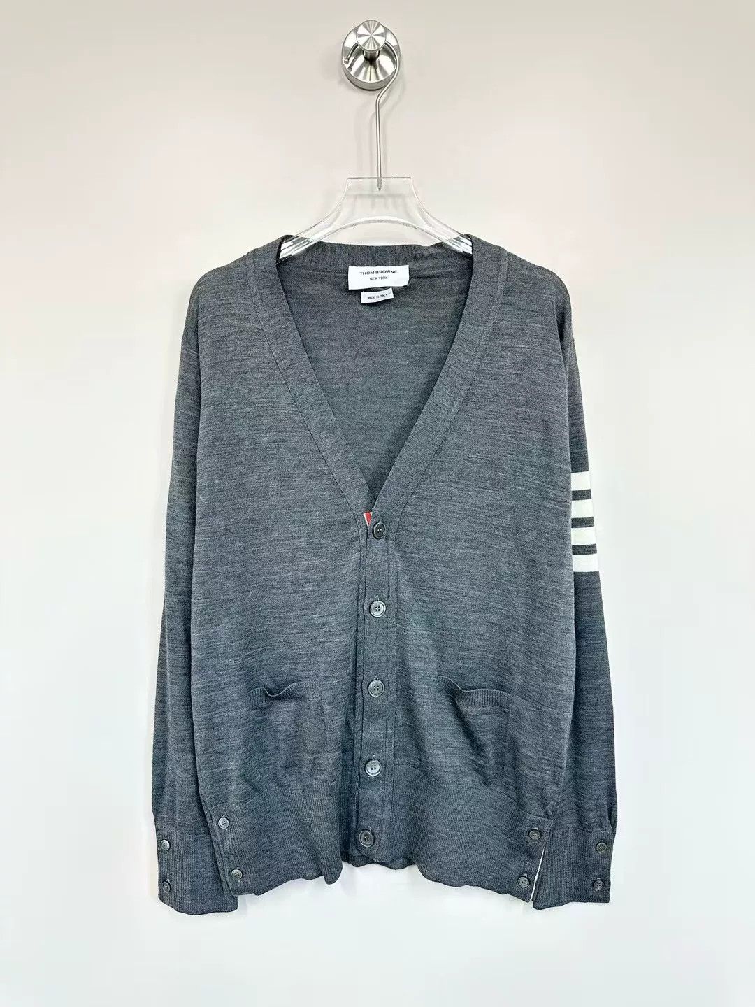 Thom Browne thom browne gray striped knit cardigan Size US M / EU 48-50 / 2 - 1 Thumbnail