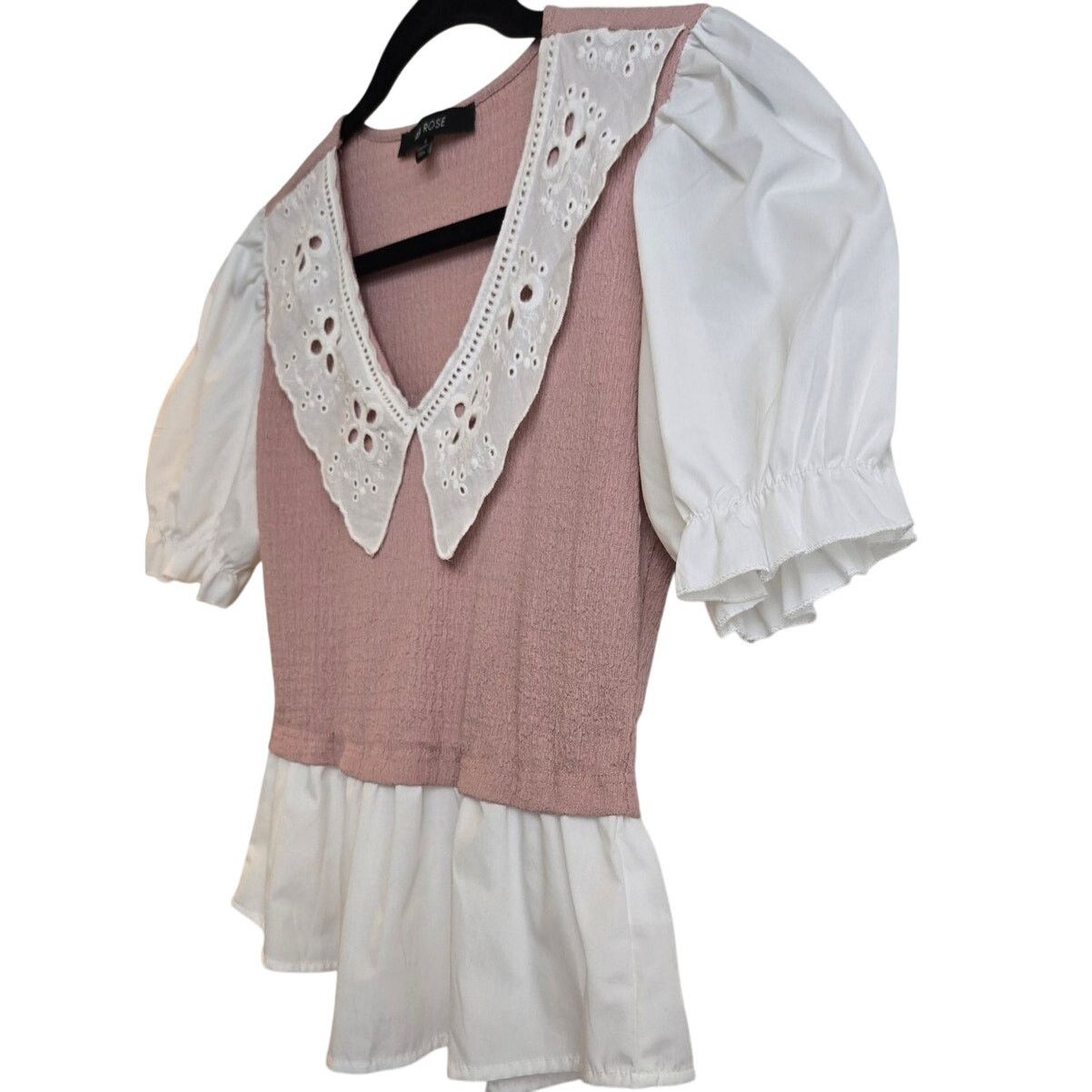 Other Women’s Puff Sleeve Knit Blouse Small Contrast Peplum Size S / US 4 / IT 40 - 3 Thumbnail