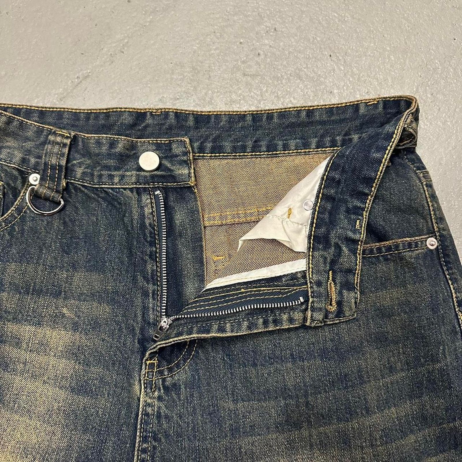 NAVY DESERT WIDE LEG BAGGY DENIM WAIST 34 FLAT