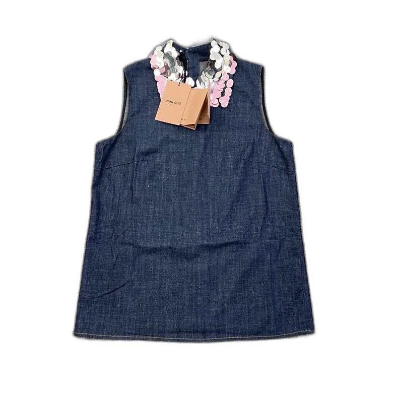 Prada Miu Miu Denim Sleeveless Top with Sequins Size S / US 4 / IT 40 - 1 Thumbnail