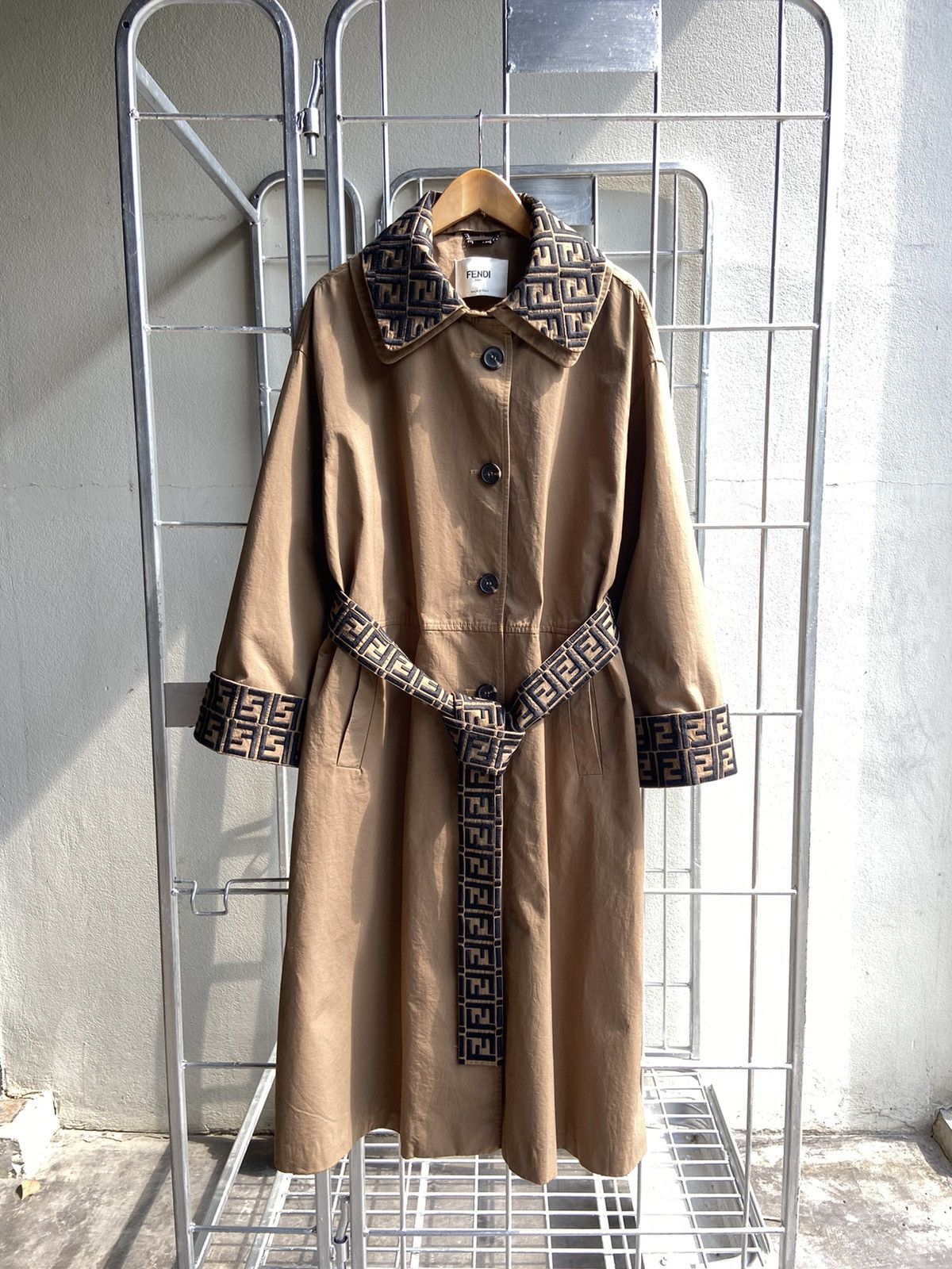 Image of Fendi Monogram Collar & Belt Trench Coat in Brown, Women's (Size XS)