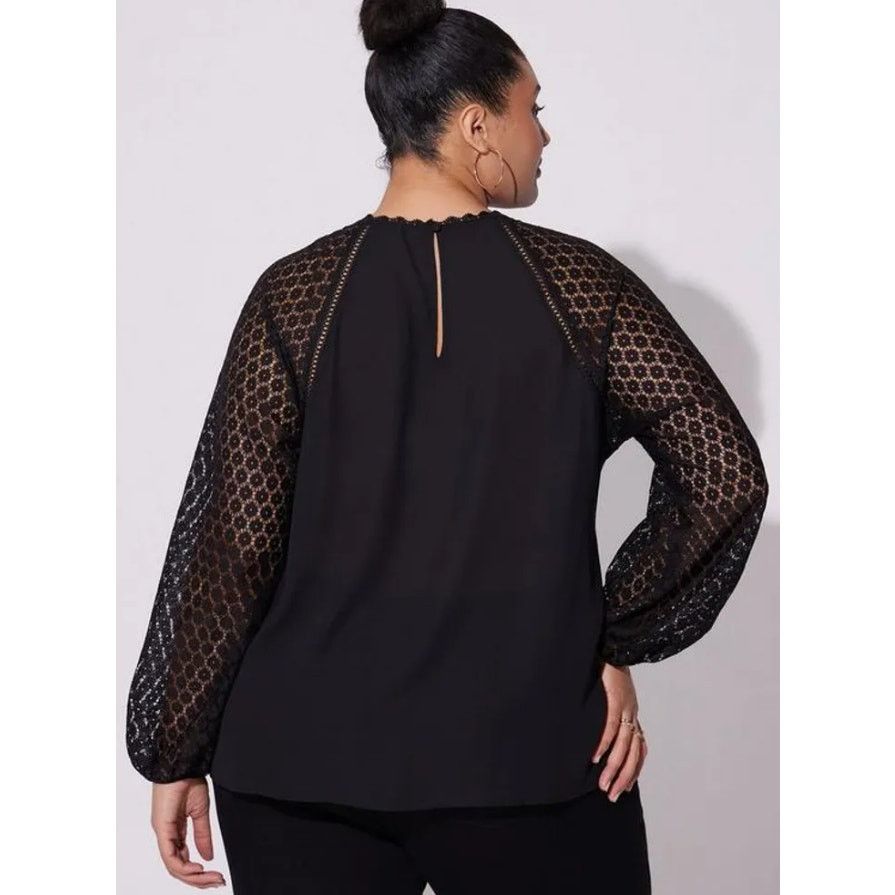 Corridor Torrid Blouse Women 1X Black Lace Floral Witchy Vamp Sheer Size XXL / US 16-18 / IT 52-54 - 3 Thumbnail