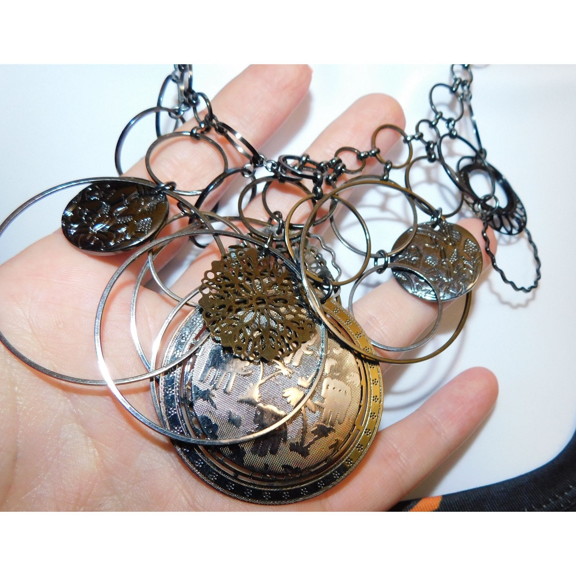 Other Abstract Floral Elephant Silver Tone Medallion Necklace Size ONE SIZE - 7 Thumbnail