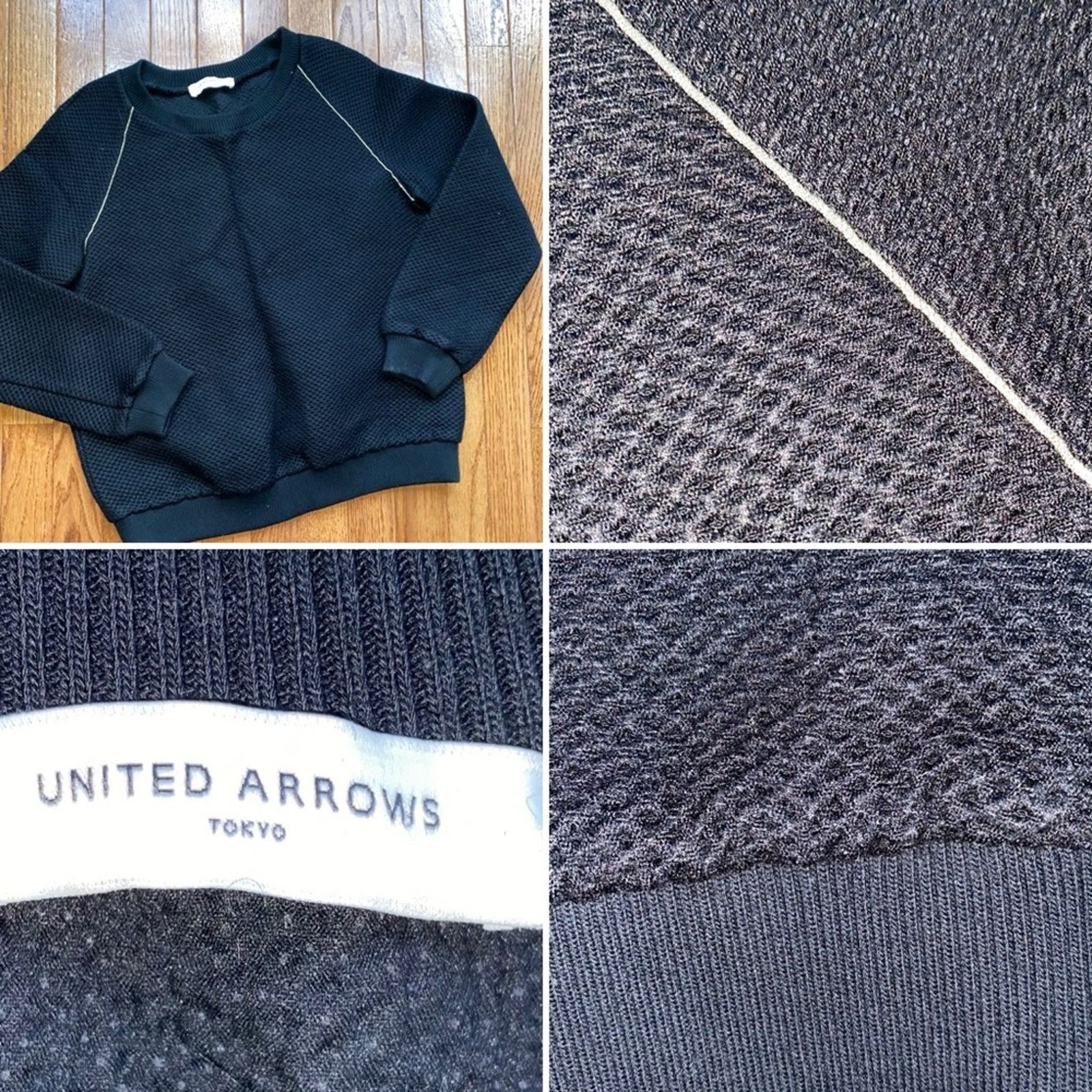 United Arrows UNITED ARROWS Tokyo $189 Textured Black Crewneck Gold Trim S Size S / US 4 / IT 40 - 1 Thumbnail