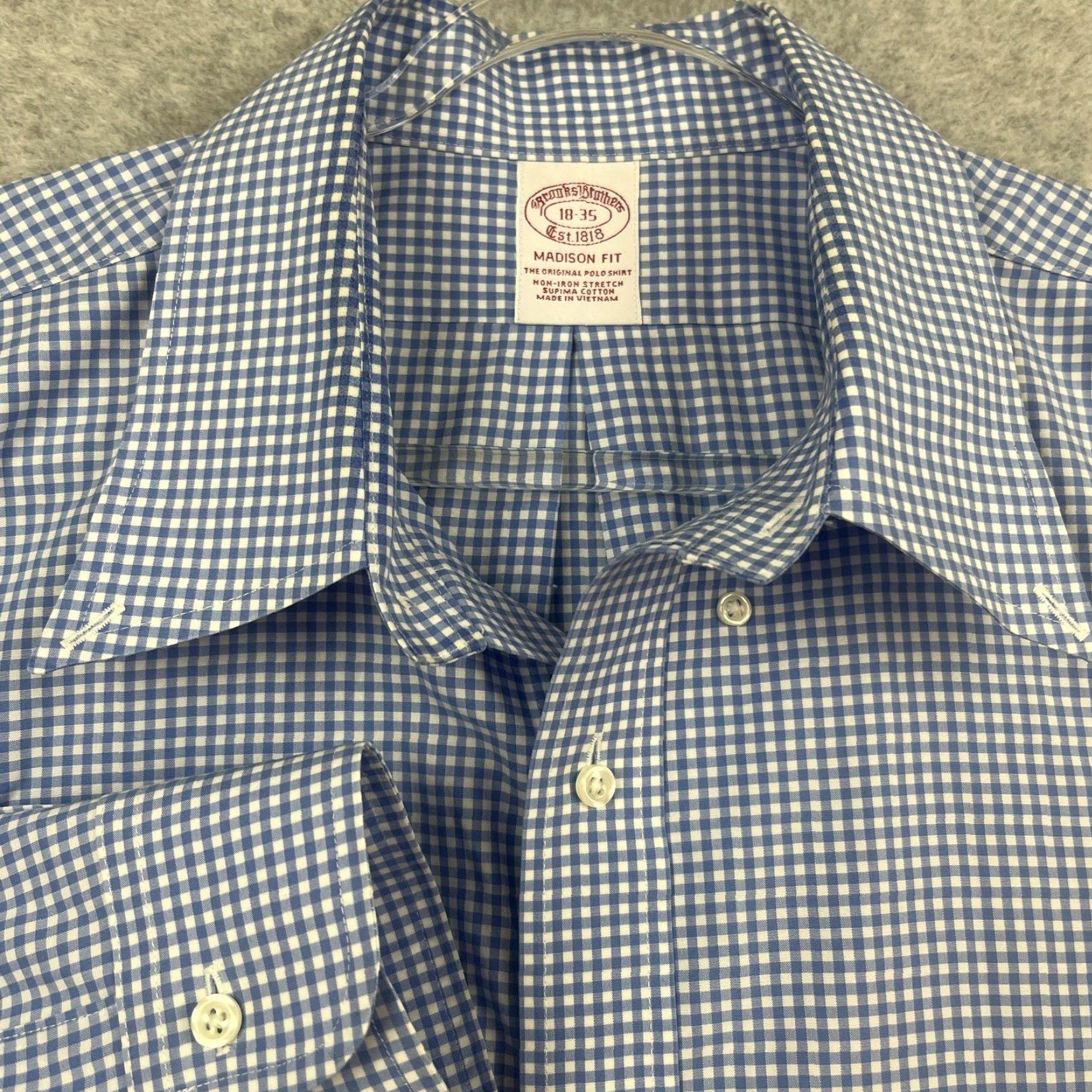 Brooks Brothers Brooks Brothers Work Shirt Men 18 35 Blue Gingham Madison Fit Supima Cotton Shirt Dress Shirt Non-Iron Wrinkle-Free Button-Down Size US XXL / EU 58 / 5 - 5 Thumbnail
