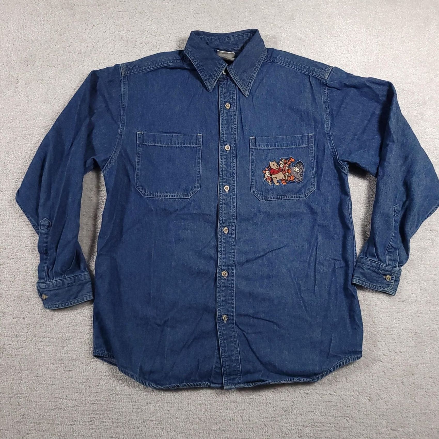 Disney VINTAGE Disney Shirt Mens Small Blue Denim Winnie the Pooh Tigger Eeyore 90s Size US S / EU 44-46 / 1 - 2 Thumbnail