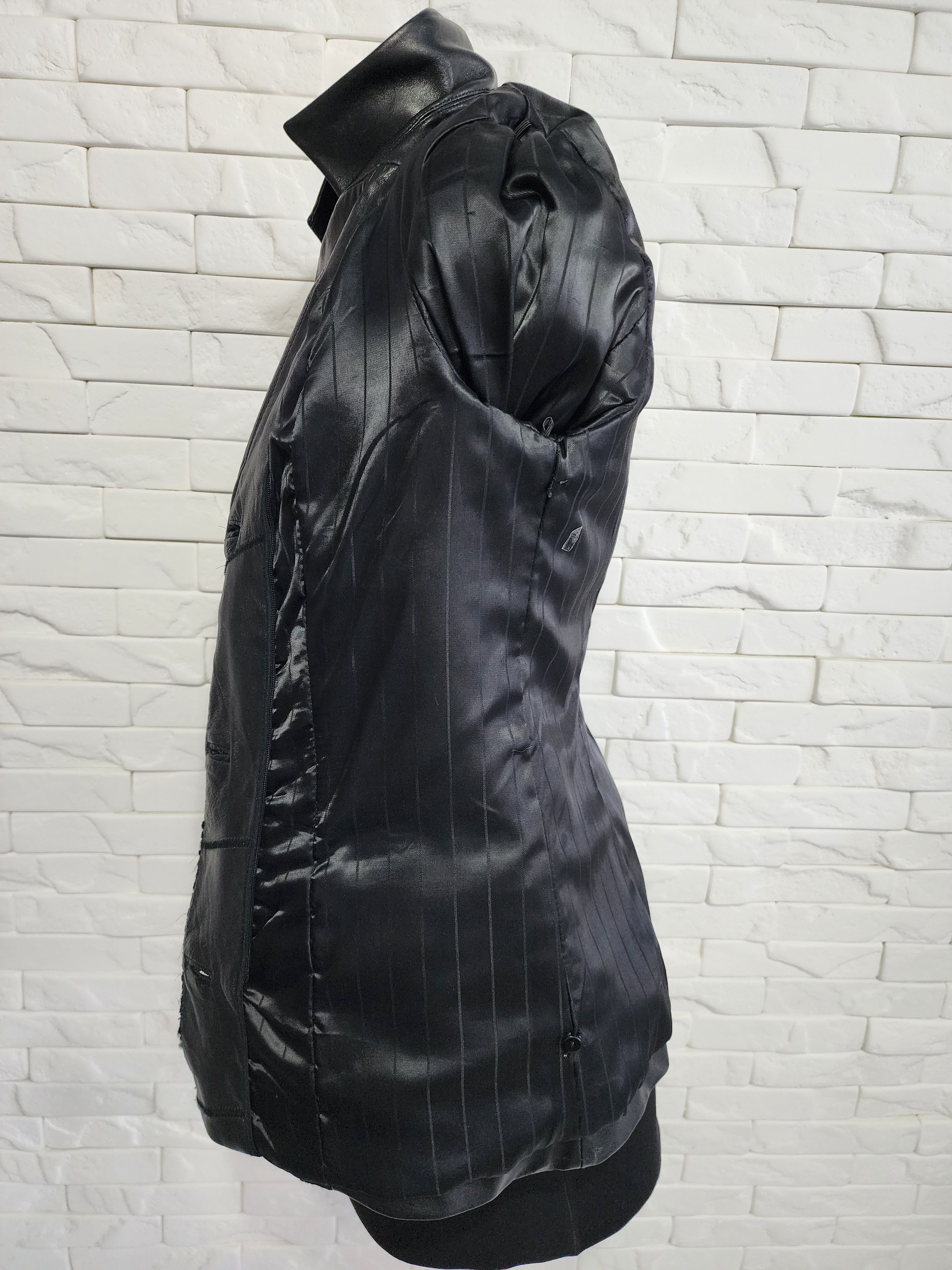 Genuine Leather Black women's jacket decorated with a veil. Size M / US 6-8 / IT 42-44 - 7 Thumbnail