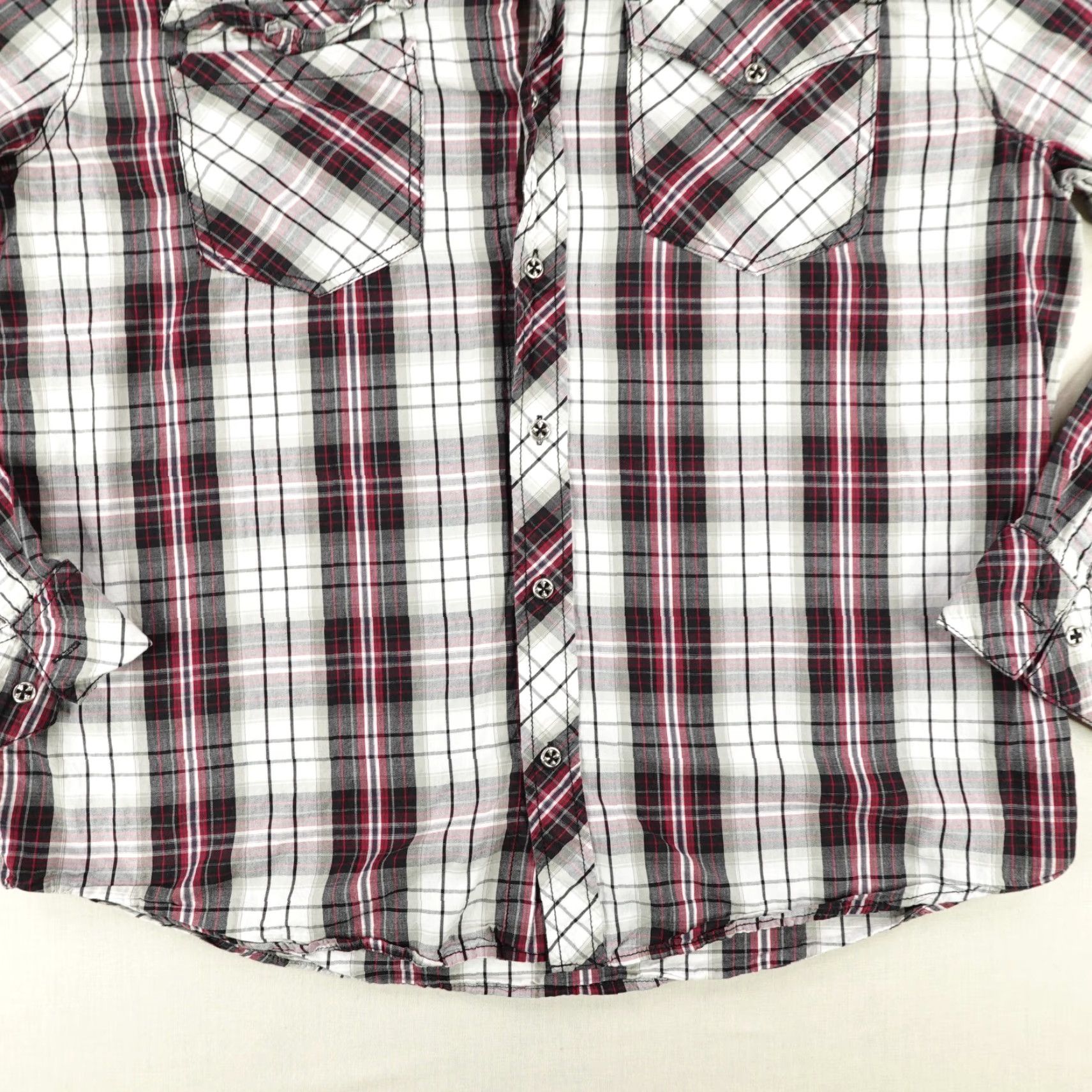 Affliction VINTAGE Affliction Shirt Mens XL Red Plaid Button Up Roll Tab White Black Premium Y2K Size US XL / EU 56 / 4 - 4 Thumbnail