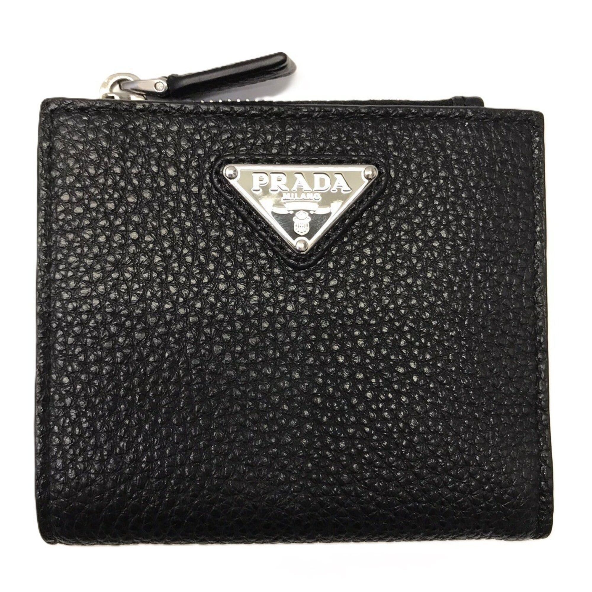 Prada Prada Bi-fold Wallet, Vitello Leather, Black Triangle Design, 2ML0492E54 PRADA Size ONE SIZE - 1 Thumbnail