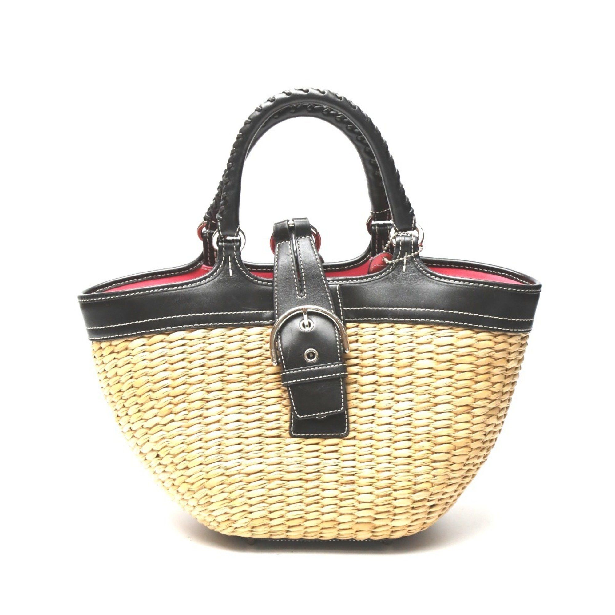 Coach COACH Handbag Straw x Leather Tote Bag Basket 6271 Brown Black Size ONE SIZE - 1 Thumbnail