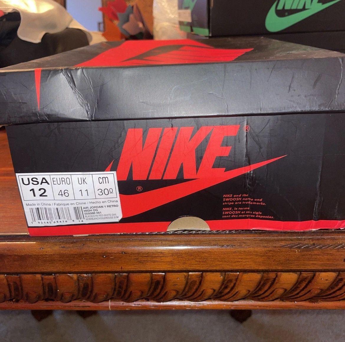 Jordan Brand Jordan 1 Retro High Black Gym Red Size US 12 / EU 45 - 7 Thumbnail