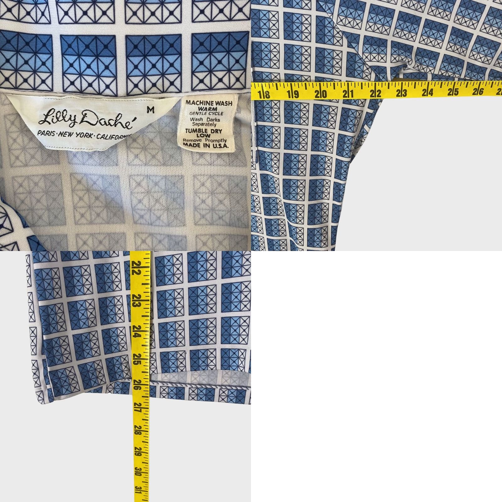 Vintage VINTAGE Lily Daché Polo Shirt Blue Geometric Men's M Short-Sleeve Button-Up Size US M / EU 48-50 / 2 - 8 Thumbnail