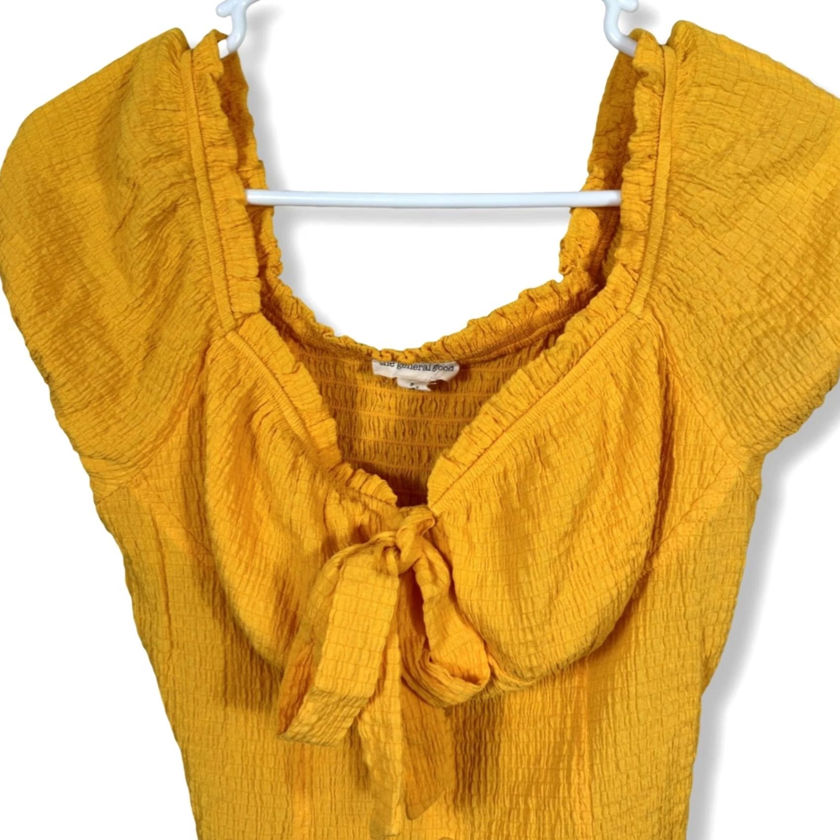 Vintage VINTAGE: No The General Good Women's Blouse Shirt Cropped Bow Tie Yellow S Cap Sleeve V-Neck Short Sleeve Casual Party/Cocktail Travel Bohemian Size S / US 4 / IT 40 - 3 Thumbnail