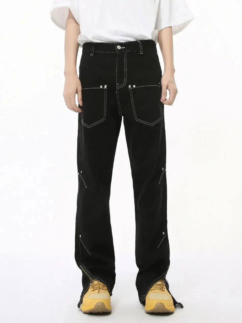 Japanese Brand Retro loose pocket patchwork zipper jeans Size US 32 / EU 48 - 2 Thumbnail