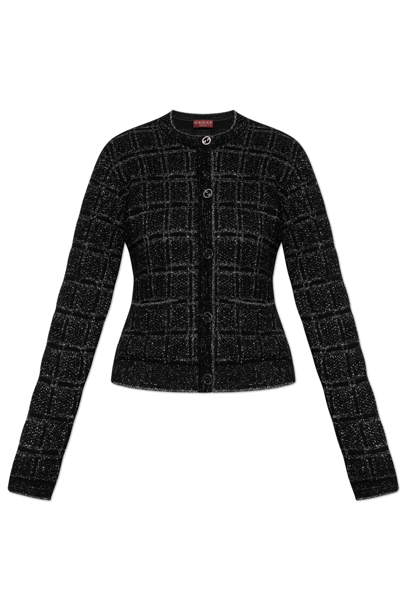 Gucci o1la5ras0526 Wool and lame Check Jacquard Cardigan Black Size M / US 6-8 / IT 42-44 - 1 Thumbnail