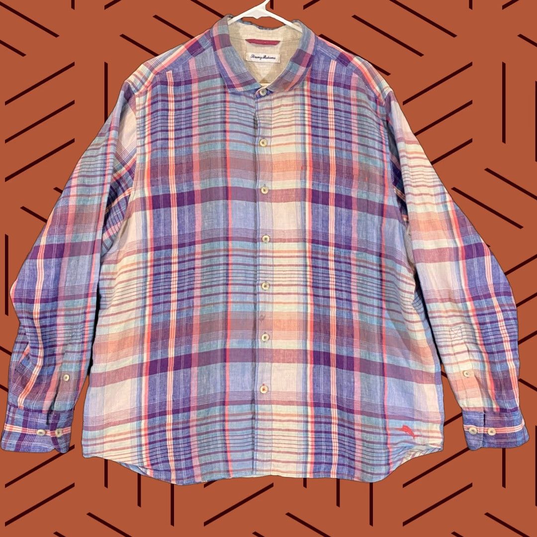 Tommy Bahama Tommy Bahama Shirt Mens XL Blue Multicolor Plaid Button Up Hawaiian Linen Long Size US XL / EU 56 / 4 - 1 Thumbnail