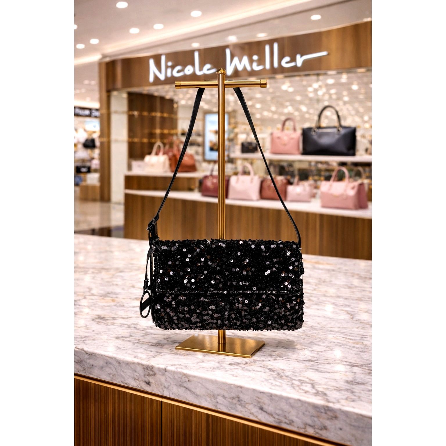 Nicole Miller Nicole Miller Sequined Shoulder Bag Adjustable Strap Black Size ONE SIZE - 1 Thumbnail
