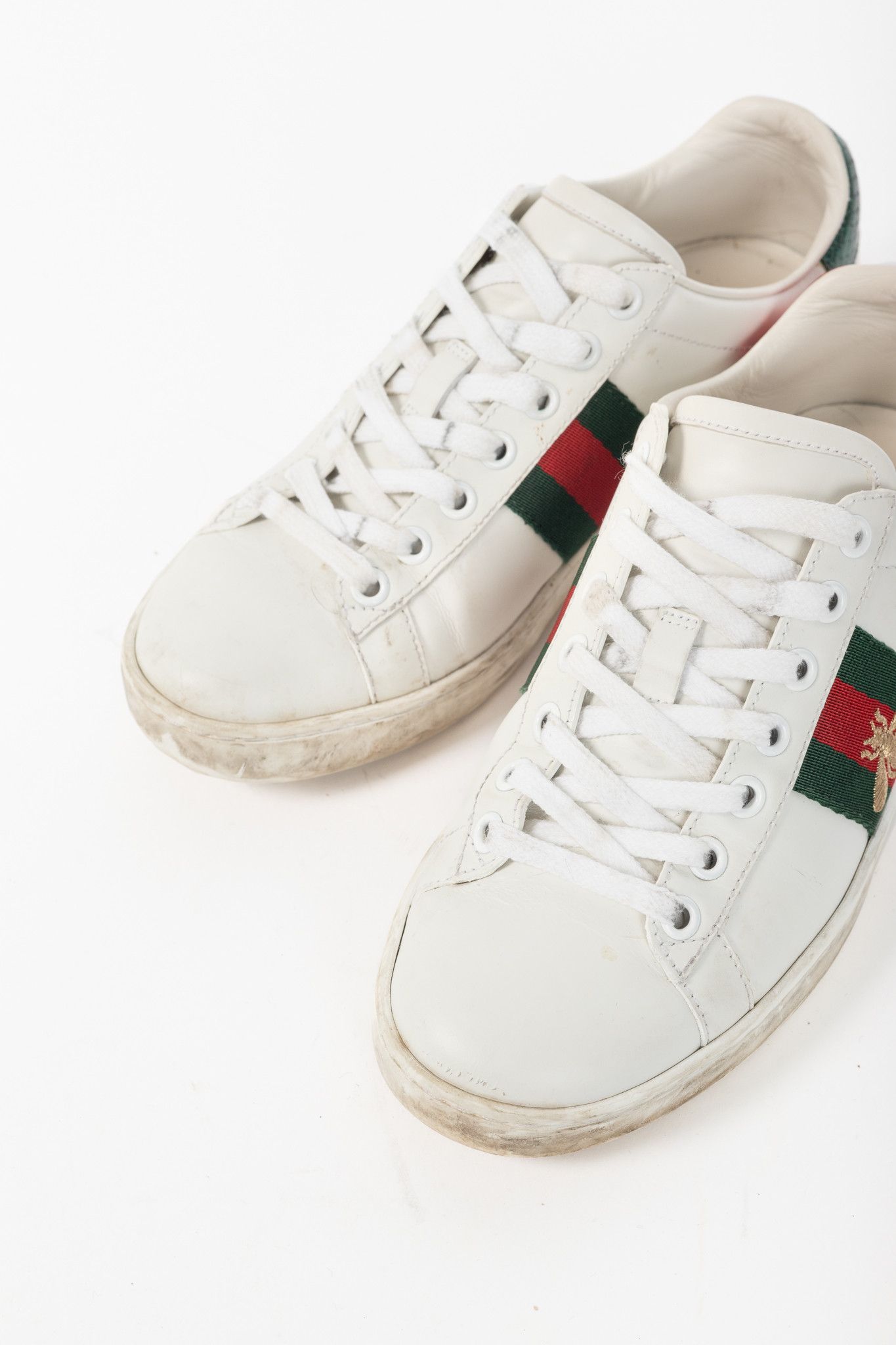 Gucci Gucci Ace Bee White Leather Lace-Up Sneakers Size US 4.5 / IT 34.5 - 5 Thumbnail