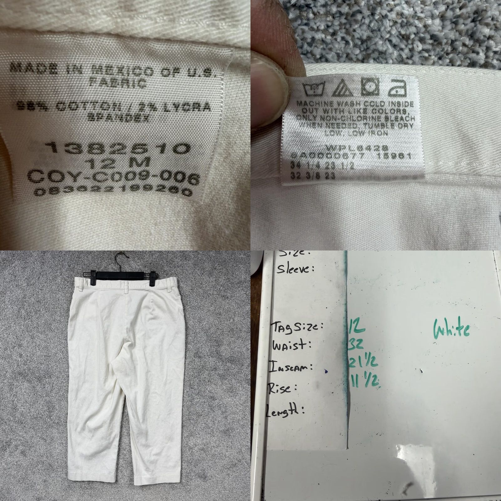 Vintage Riders Womens Capri Pants 12 Regular White Twill Stretch Capris Pockets Flat Front Summer 32x21.5 Mens? Size 34" / US 12 / IT 48 - 8 Thumbnail