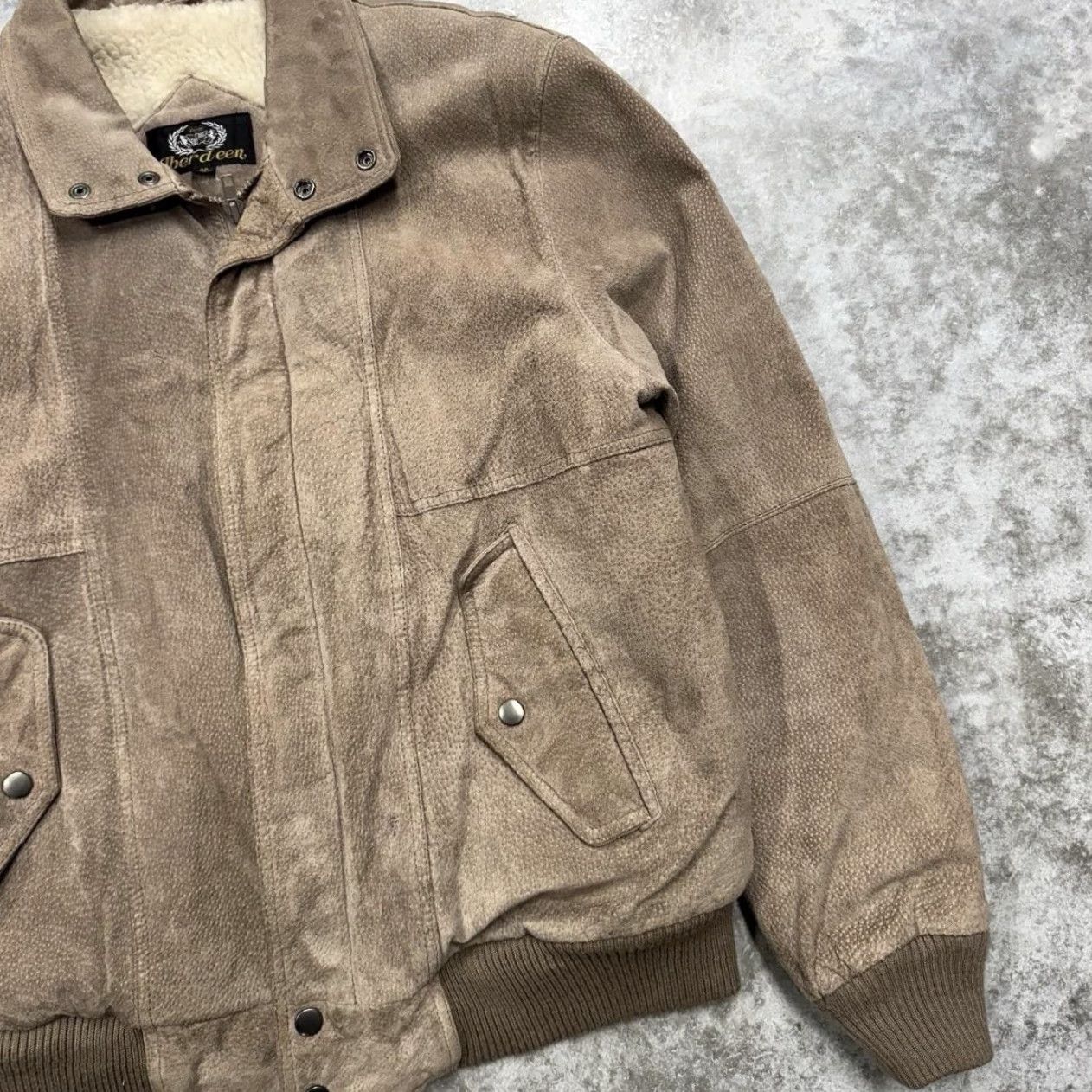 Vintage Vintage Aberdeen Jacket Mens 44 Brown Suede Bomber Sherpa Lined 90s Pigskin Zip Coat Size US S / EU 44-46 / 1 - 5 Thumbnail