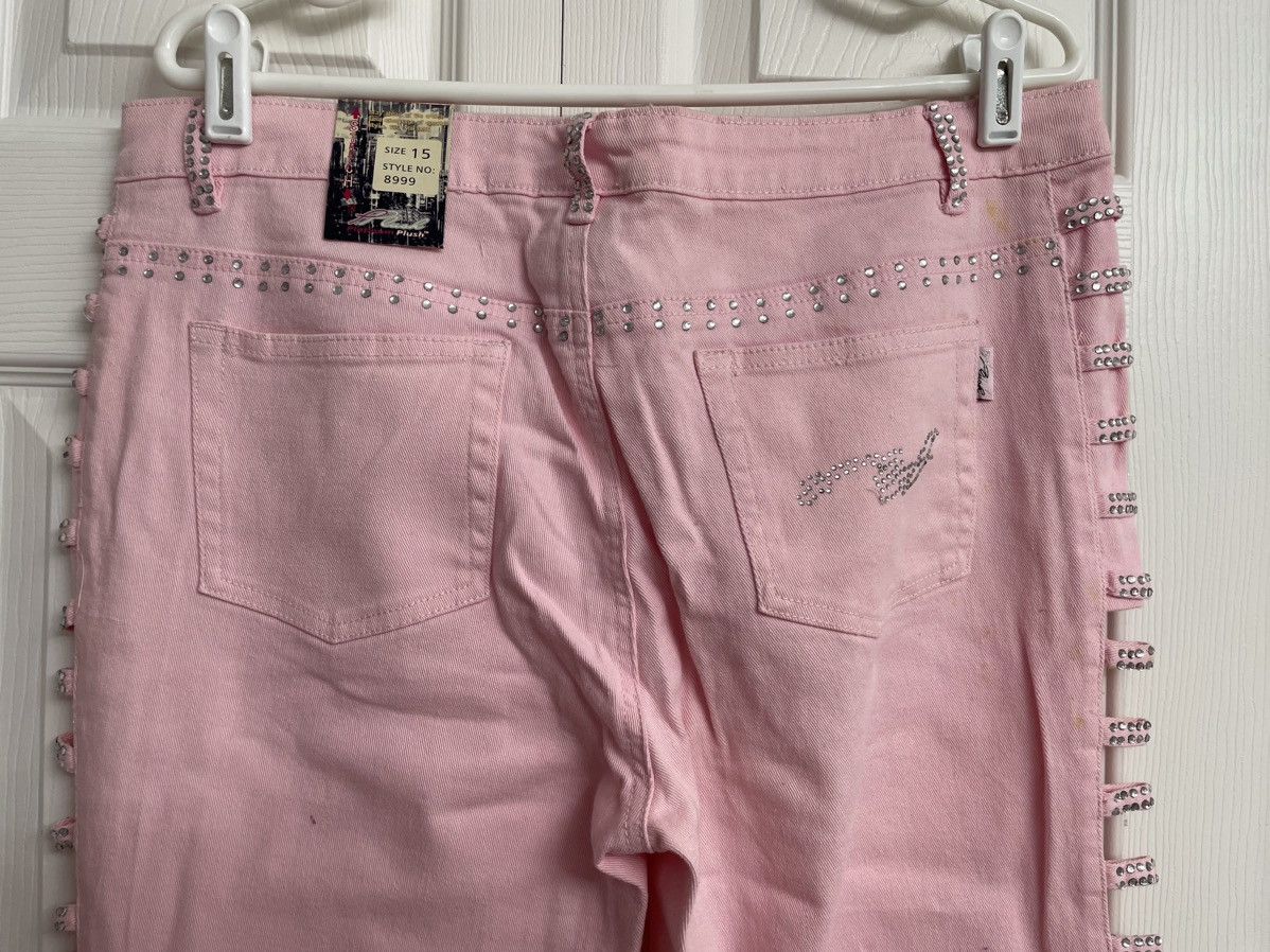 Vintage Platinum Plush Open Leg Rhinestone Jeans Pink New Size 15 Size 38" / US 16 / IT 52 - 10 Thumbnail