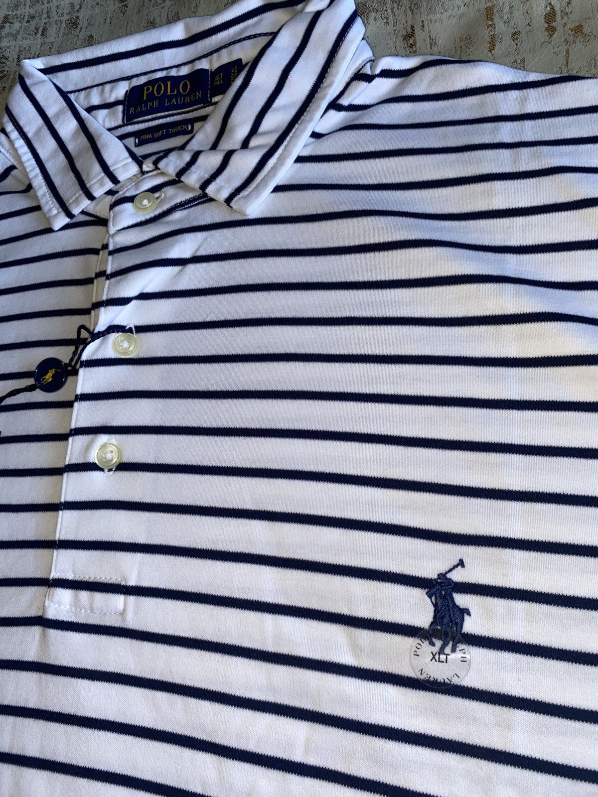 Polo Ralph Lauren White/Black Striped Polo Ralph Lauren Short-Sleeve Size US XL / EU 56 / 4 - 4 Thumbnail
