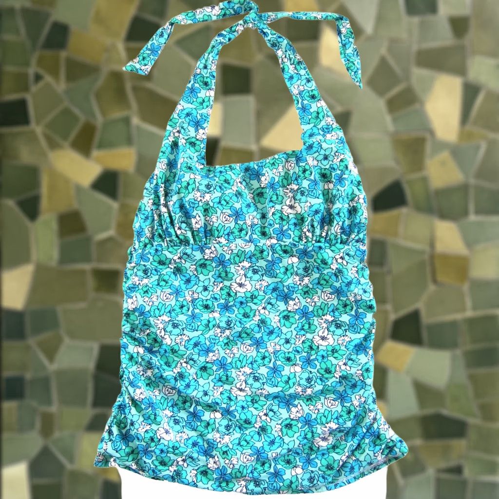 Lands' End Lands' End Green Blue Teal White Floral Built In Bra Halter Tankini Swim Top 4 Womens Swim Top Size S / US 4 / IT 40 - 1 Thumbnail
