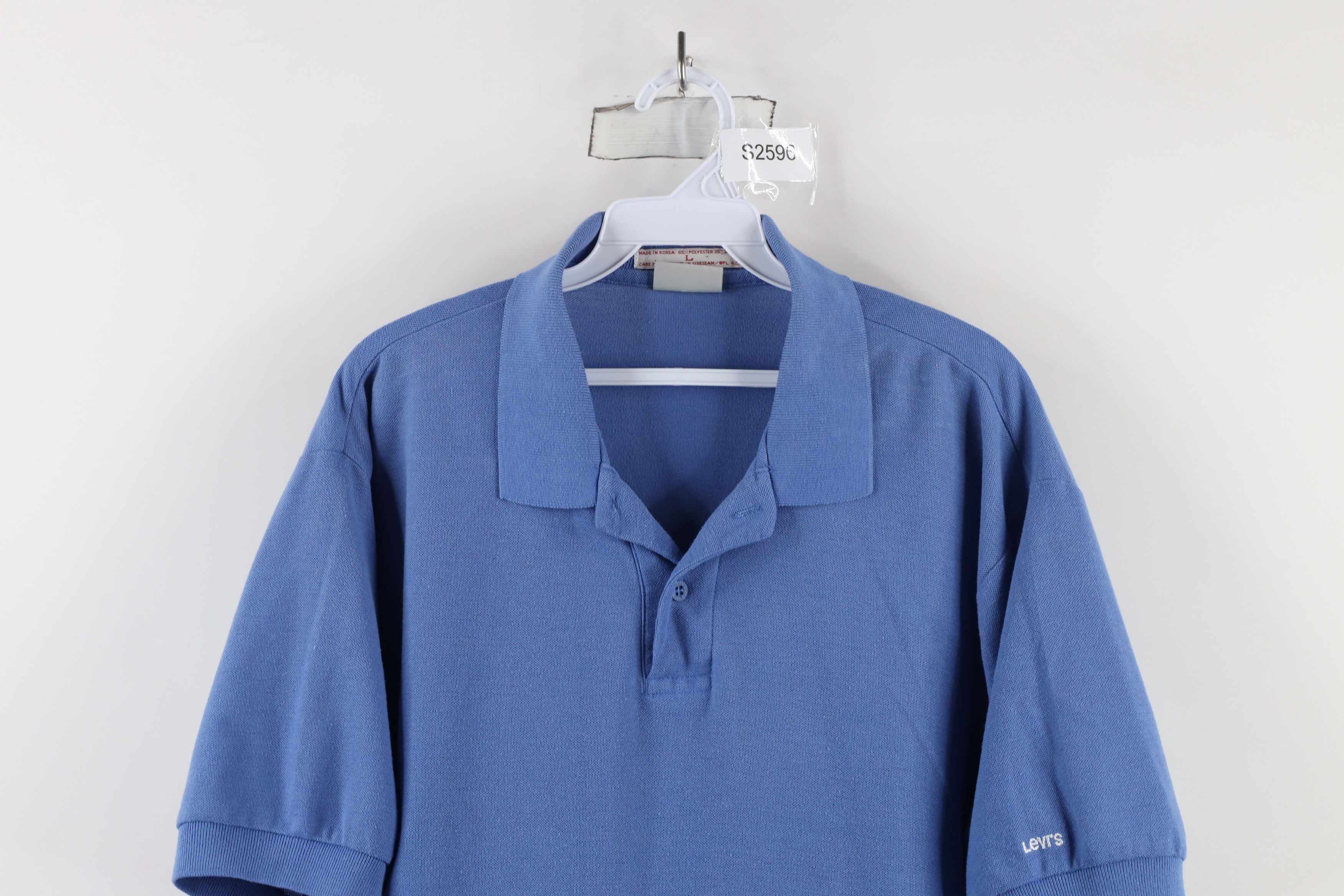 Levi's × Vintage Vintage 80s 90s Levis Spell Out Collared Polo Shirt Blue Size US L / EU 52-54 / 3 - 2 Thumbnail