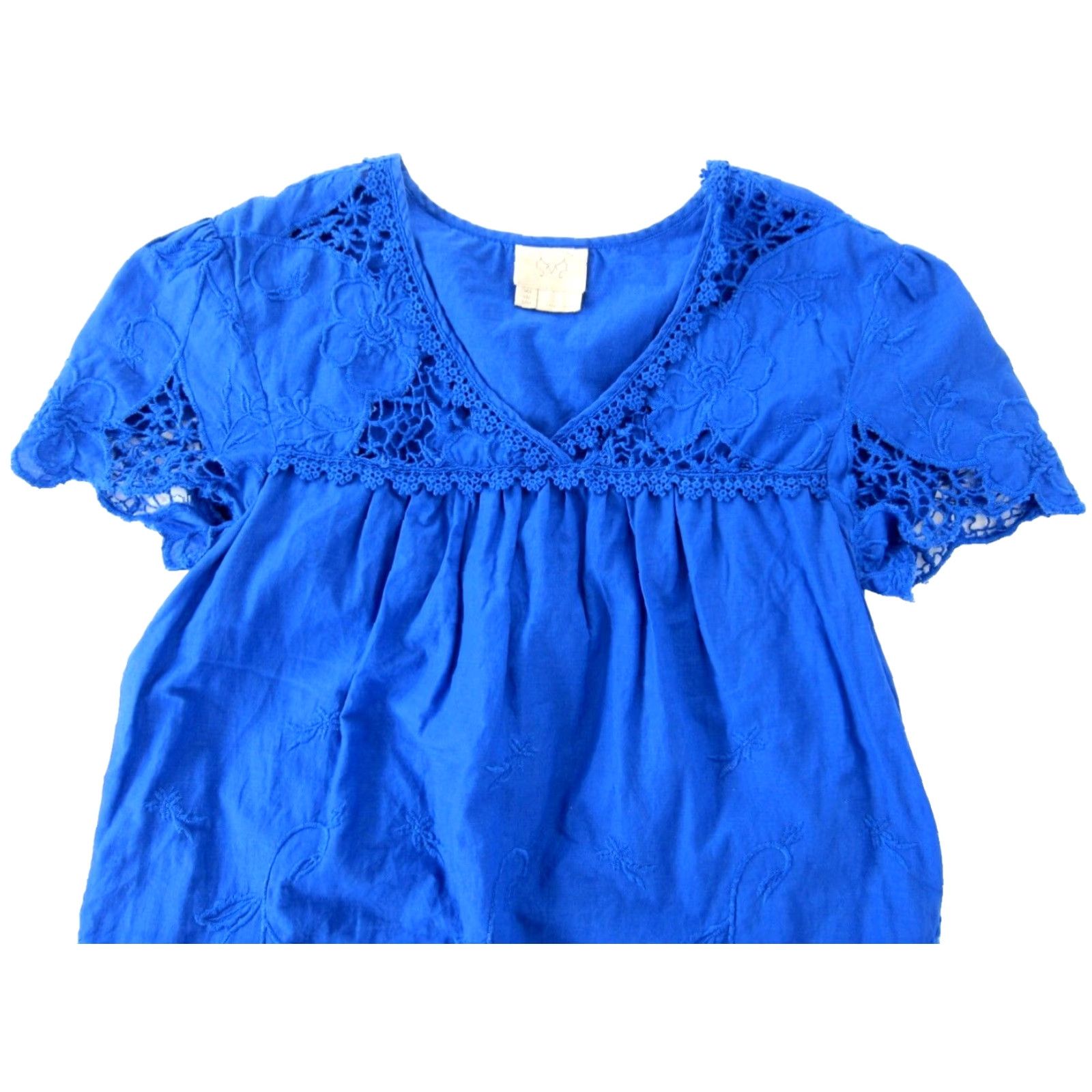 Anthropologie Vanessa Virginia Anthropologie Cotton Blue Embroidered V-Neck Peasant Blouse 2 Size XS / US 0-2 / IT 36-38 - 4 Thumbnail