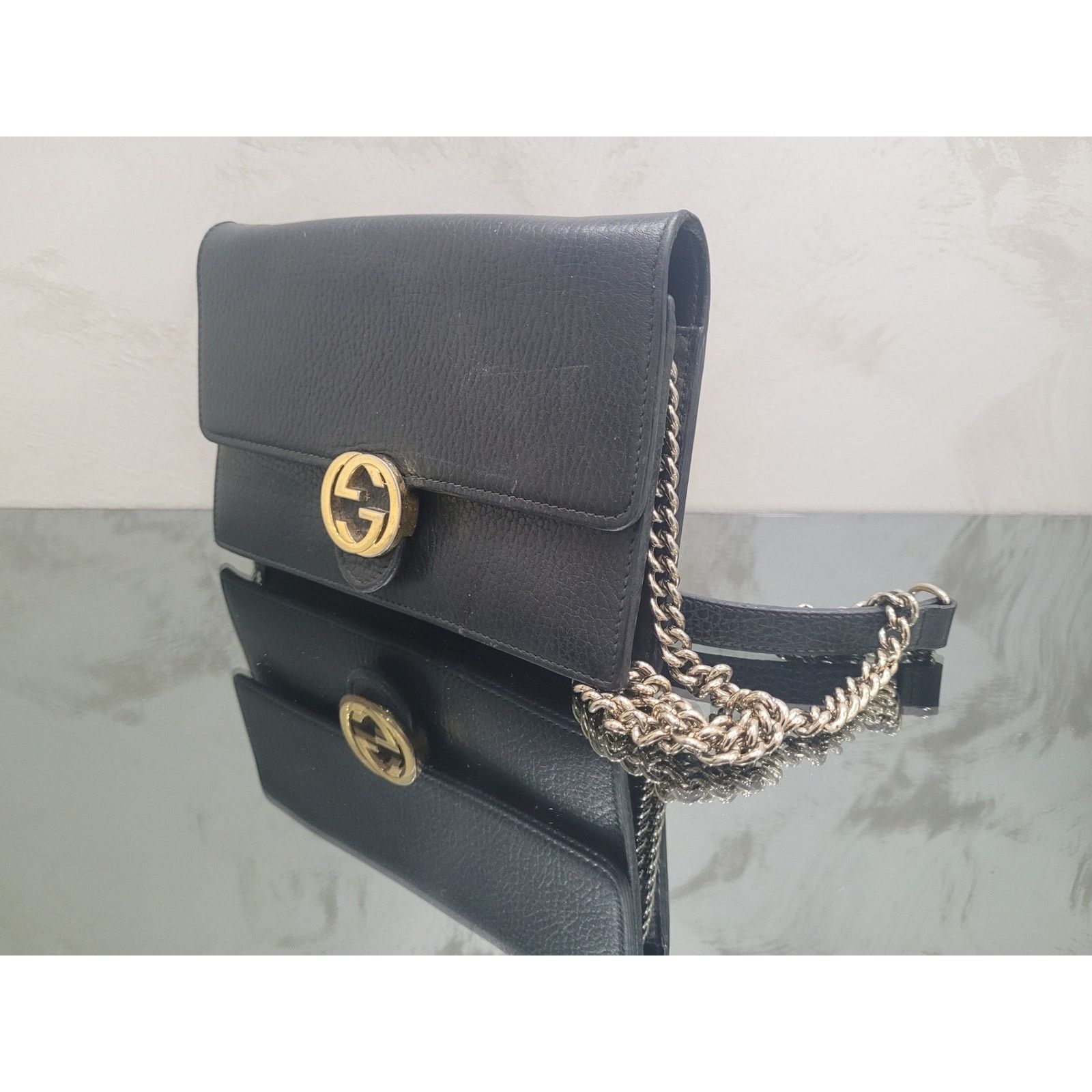 Gucci Gucci Interlocking G Black Leather Wallet on Chain Size ONE SIZE - 2 Thumbnail