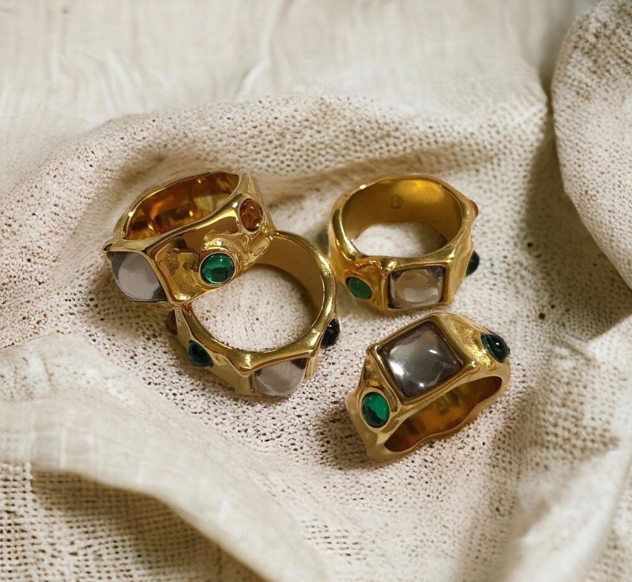 Jewelry Irregular Chunky Ring Gold, Boho Maximalistlist Ring Set Size ONE SIZE - 2 Thumbnail