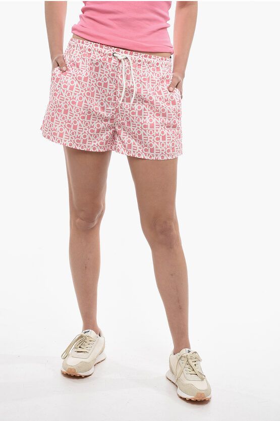 image of Moncler Monogram Nylon Shorts With Drawstring in Pink, Women's (Size 27)