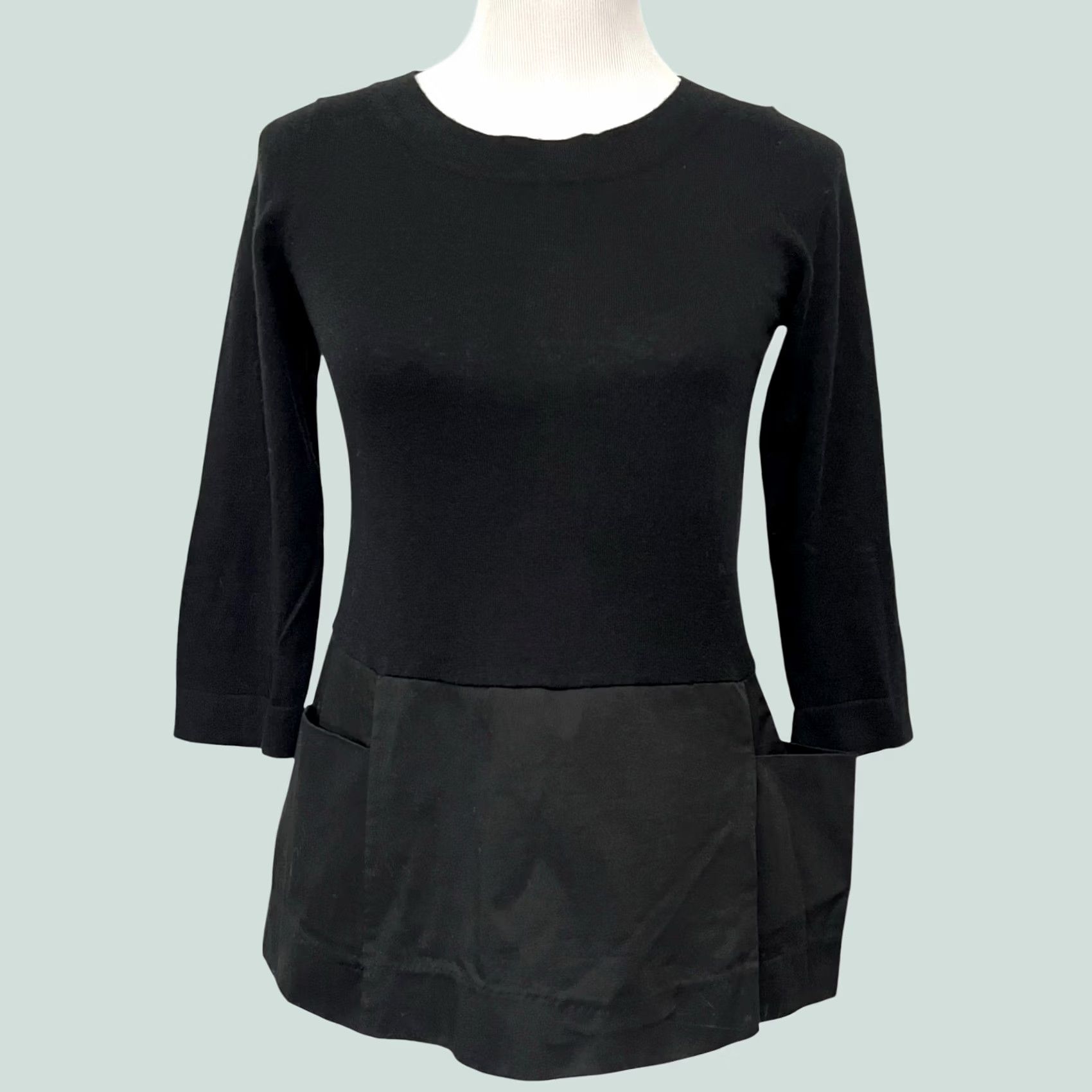 Anthropologie VINTAGE Moth Tunic Sweater Black 3/4 Sleeve Sz S Women Knit Pullover Minimalist Peplum Casual Fall Winter Spring Women Size S / US 4 / IT 40 - 1 Thumbnail