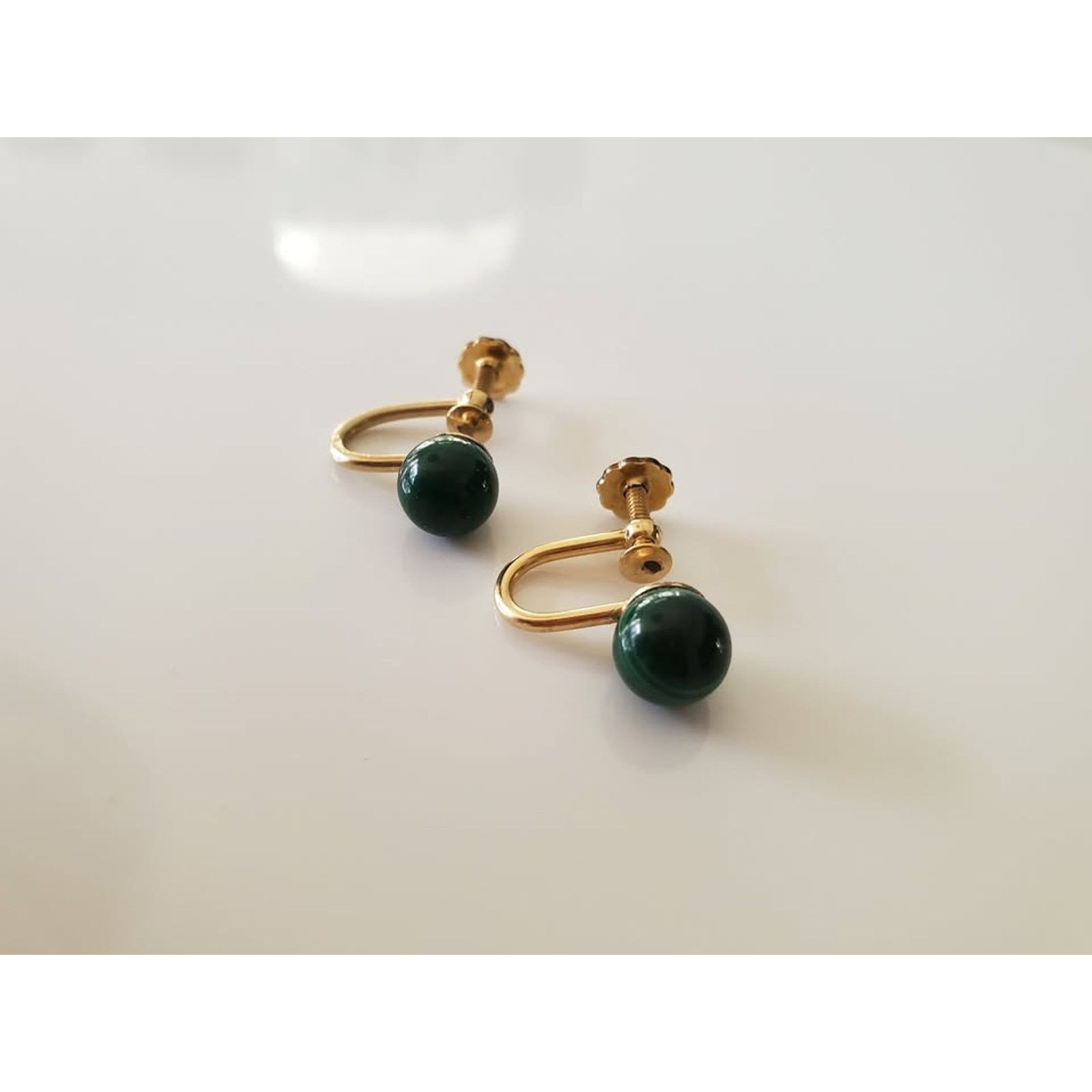 Other Vintage Gold-fill Malachite Ball Screw On Earrings Size ONE SIZE - 2 Thumbnail