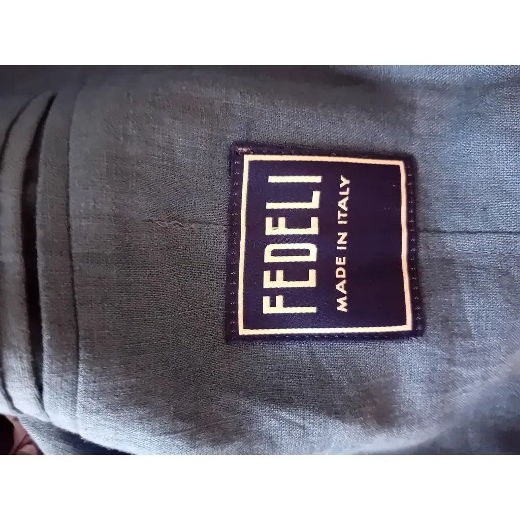 Fedeli FEDELI Blue Linen Single-Breasted Blazer - Size 56 Size 54R - 2 Thumbnail