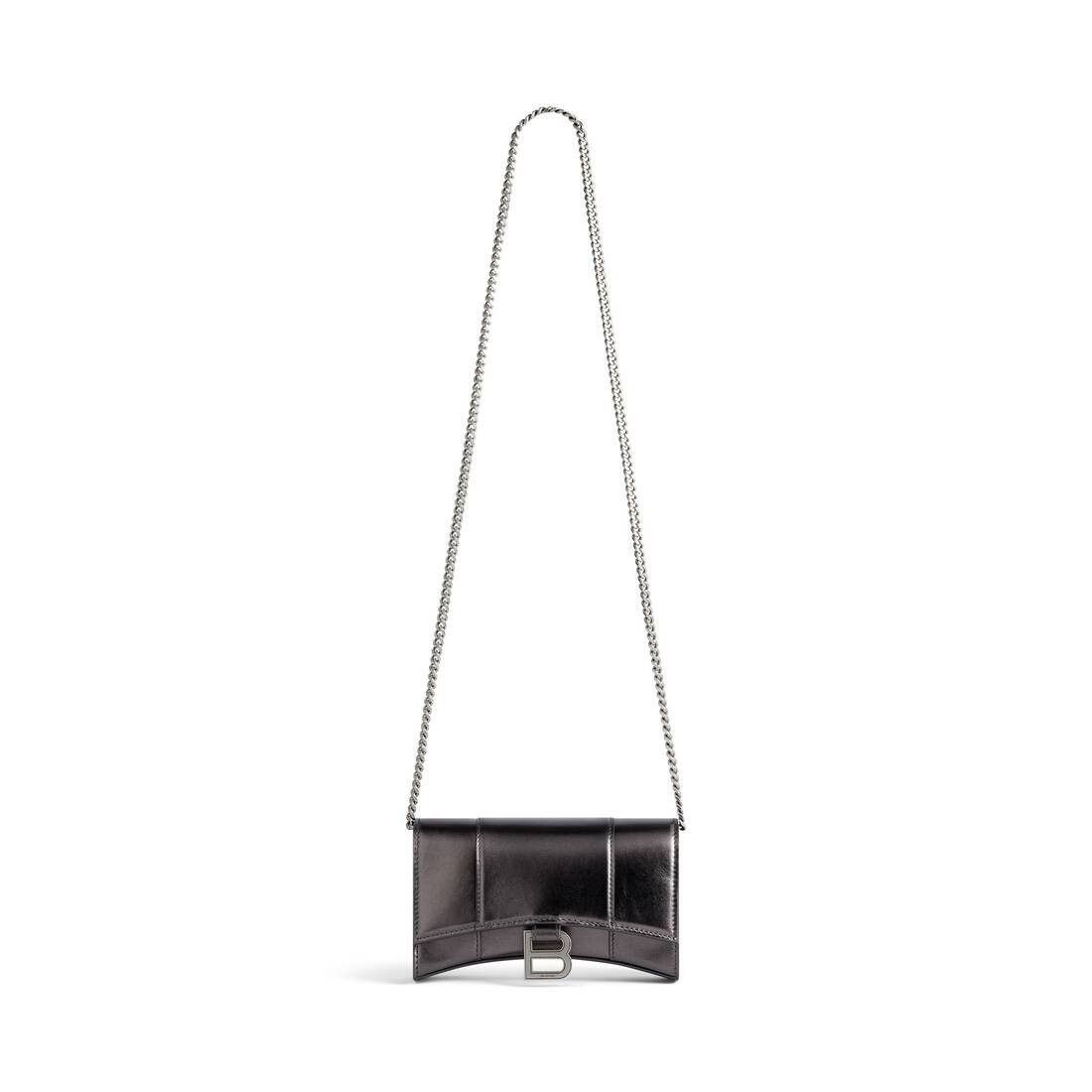 Balenciaga hourglass wallet on chain metallized in grey Size ONE SIZE - 1 Thumbnail