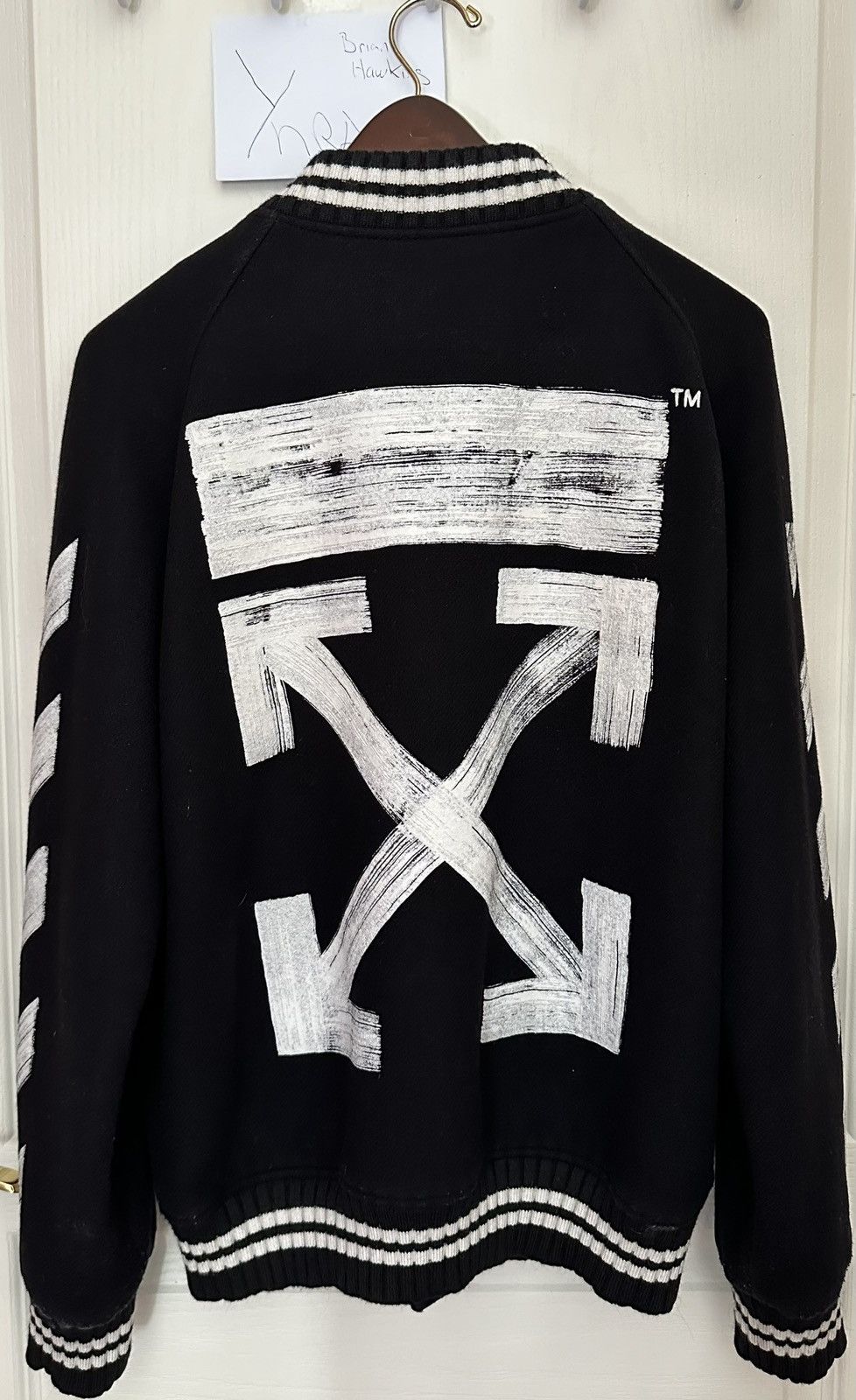 Off-White Off-White Black Wool Brushed Print Varsity Bomber Size US M / EU 48-50 / 2 - 2 Thumbnail