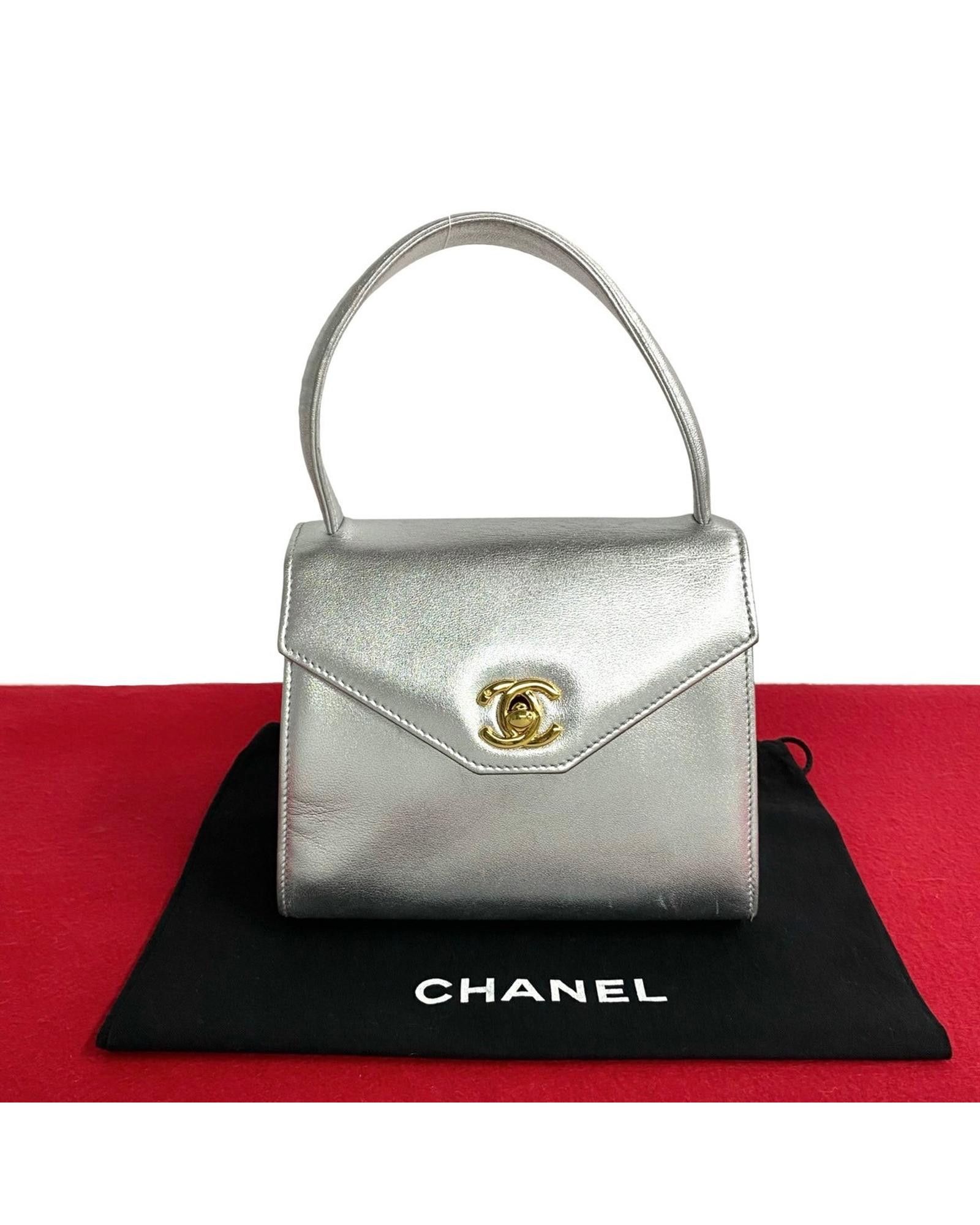 image of Chanel Metallic Designer Kelly Bag With Cc Logo Detail in Silver, Women's
