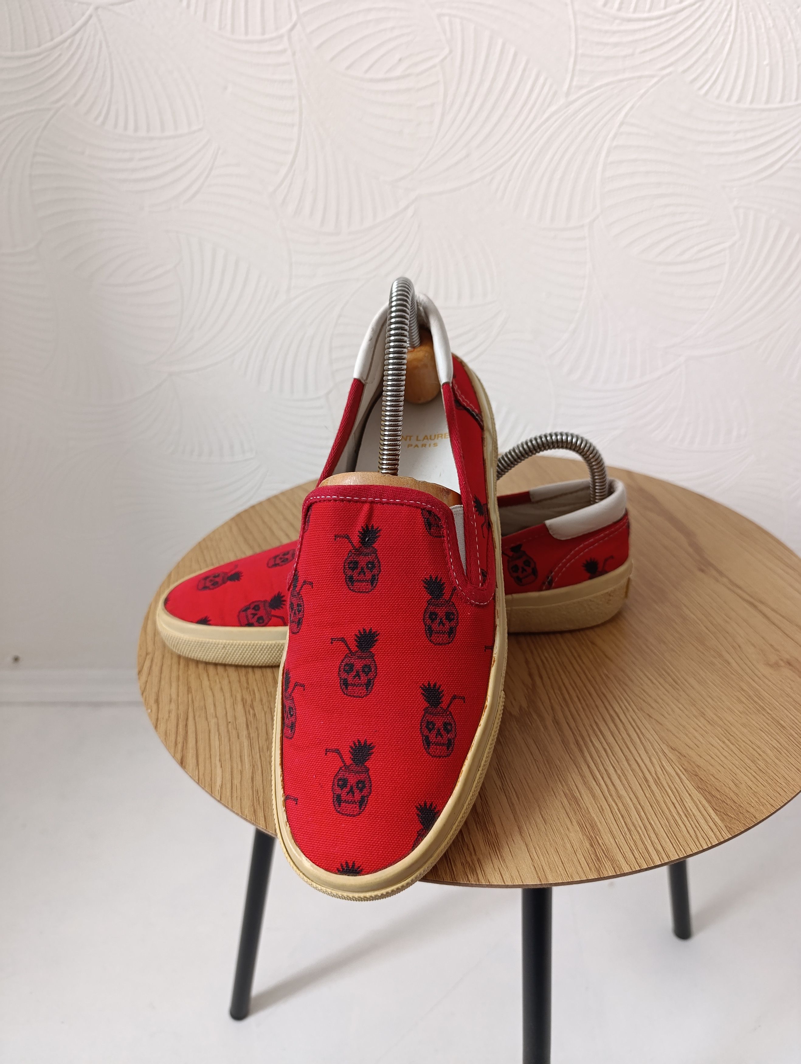 Saint Laurent Paris SAINT LAURENT RED SKULL PINEAPPLE SLIP-ON SNEAKERS Size US 7.5 / IT 37.5 - 1 Thumbnail
