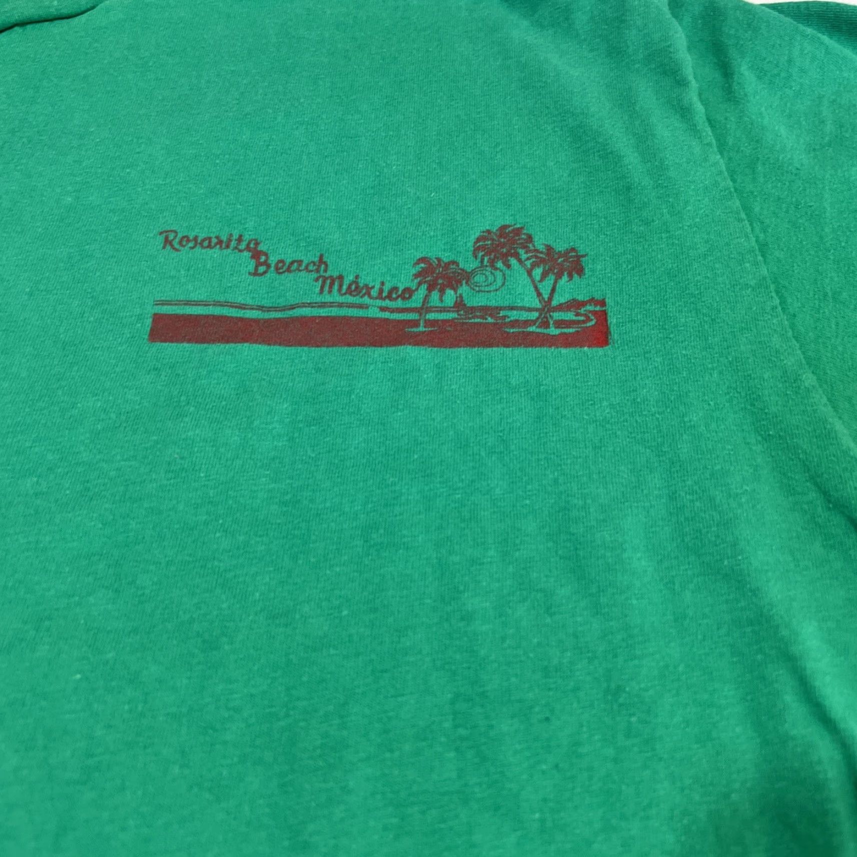 Hanes VINTAGE Hanes Rosarita Beach Mexico Graphic Shirt XL Green Unisex 1990s Short Sleeve 22" Chest Single Stitch Mens Womens Size US XL / EU 56 / 4 - 5 Thumbnail