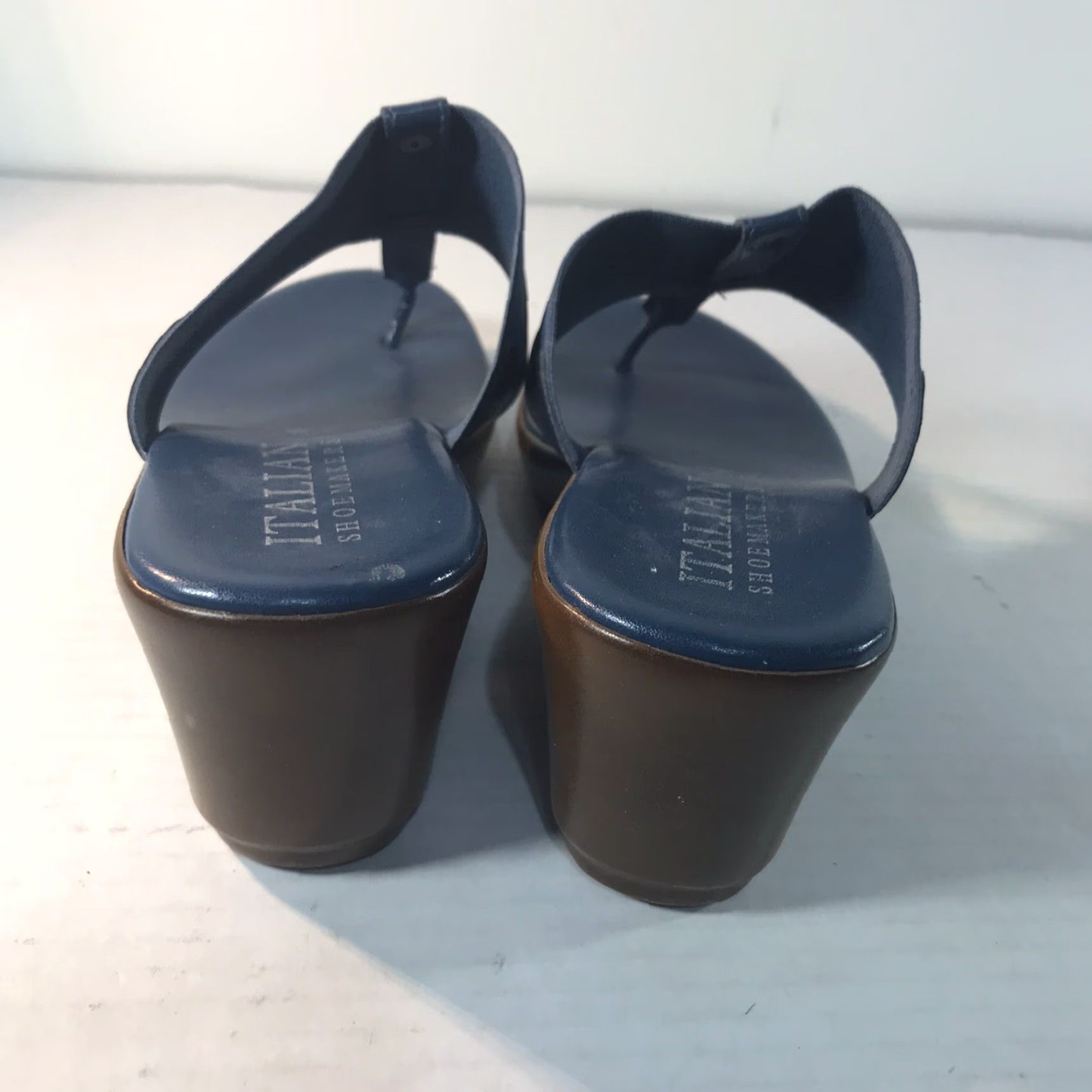 Vintage Italian Shoemakers Wedge Sandals Women Size 8.5M Blue Thong Summer Casual Italy Size US 8.5 / IT 38.5 - 5 Thumbnail