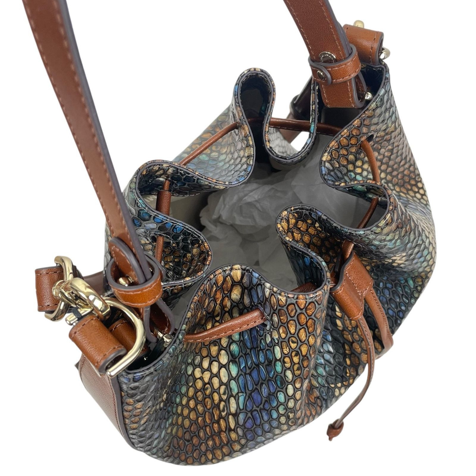 BRAHMIN Brahmin Marlowe Embossed Leather Bucket Bag Bottle Blue Size ONE SIZE - 11 Thumbnail