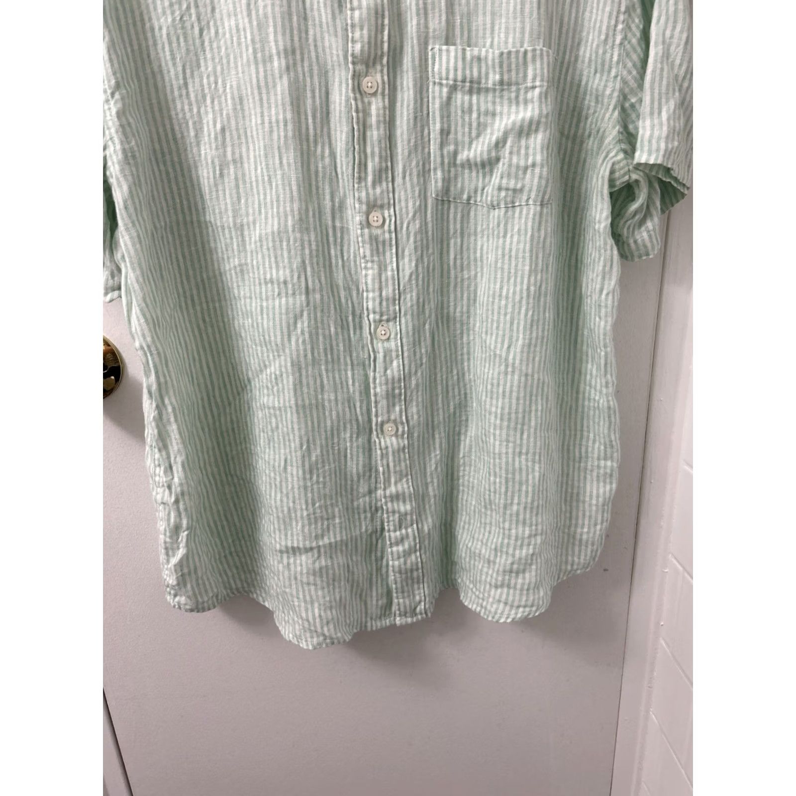 Panama Jack Panama Jack Shirt Mens XL Green White Striped 100% Linen Button-Down Pocket L/S Size US XL / EU 56 / 4 - 3 Thumbnail