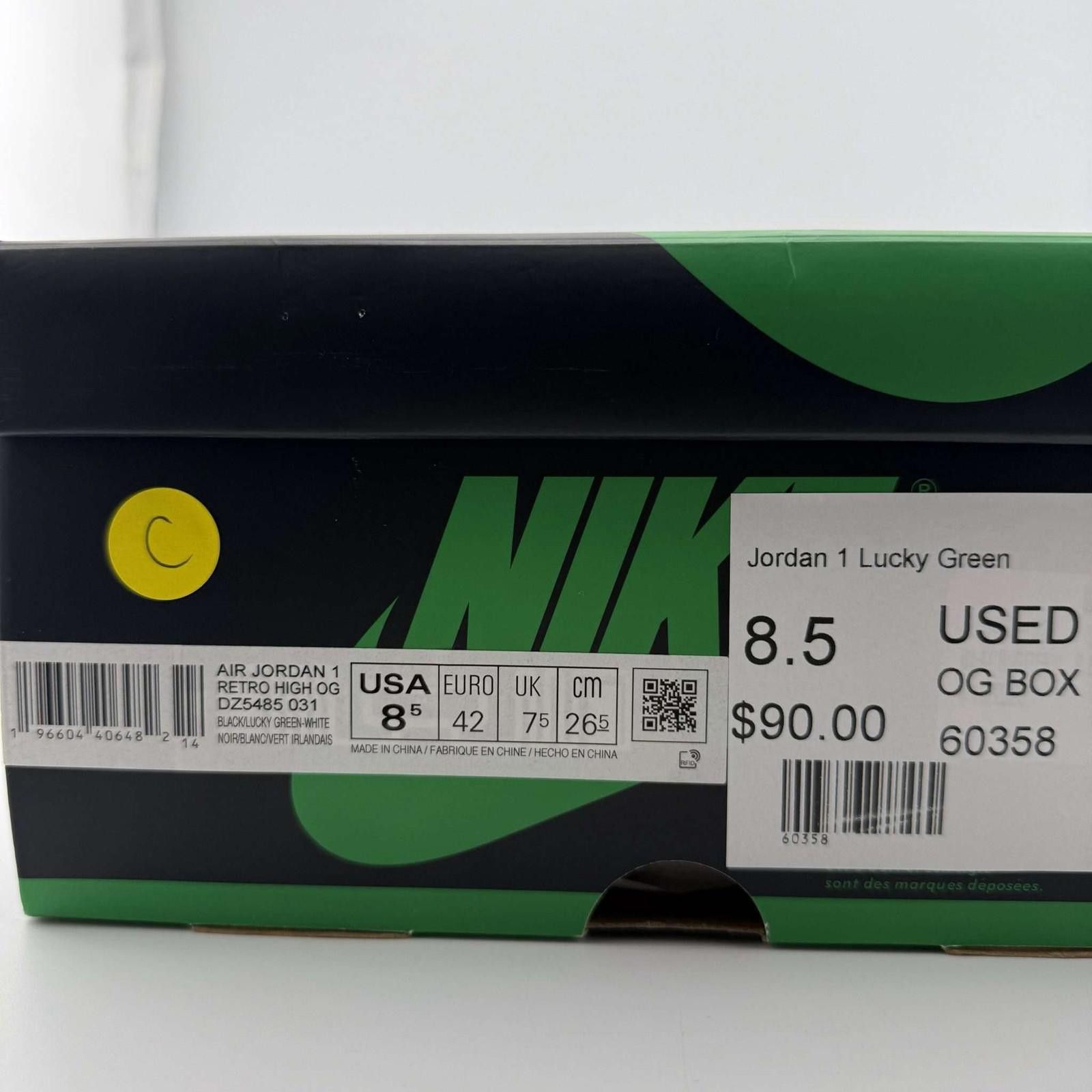 Nike Nike Air Jordan 1 Retro High Black/Green-White 8.5 Used Size US 8.5 / EU 41-42 - 8 Thumbnail