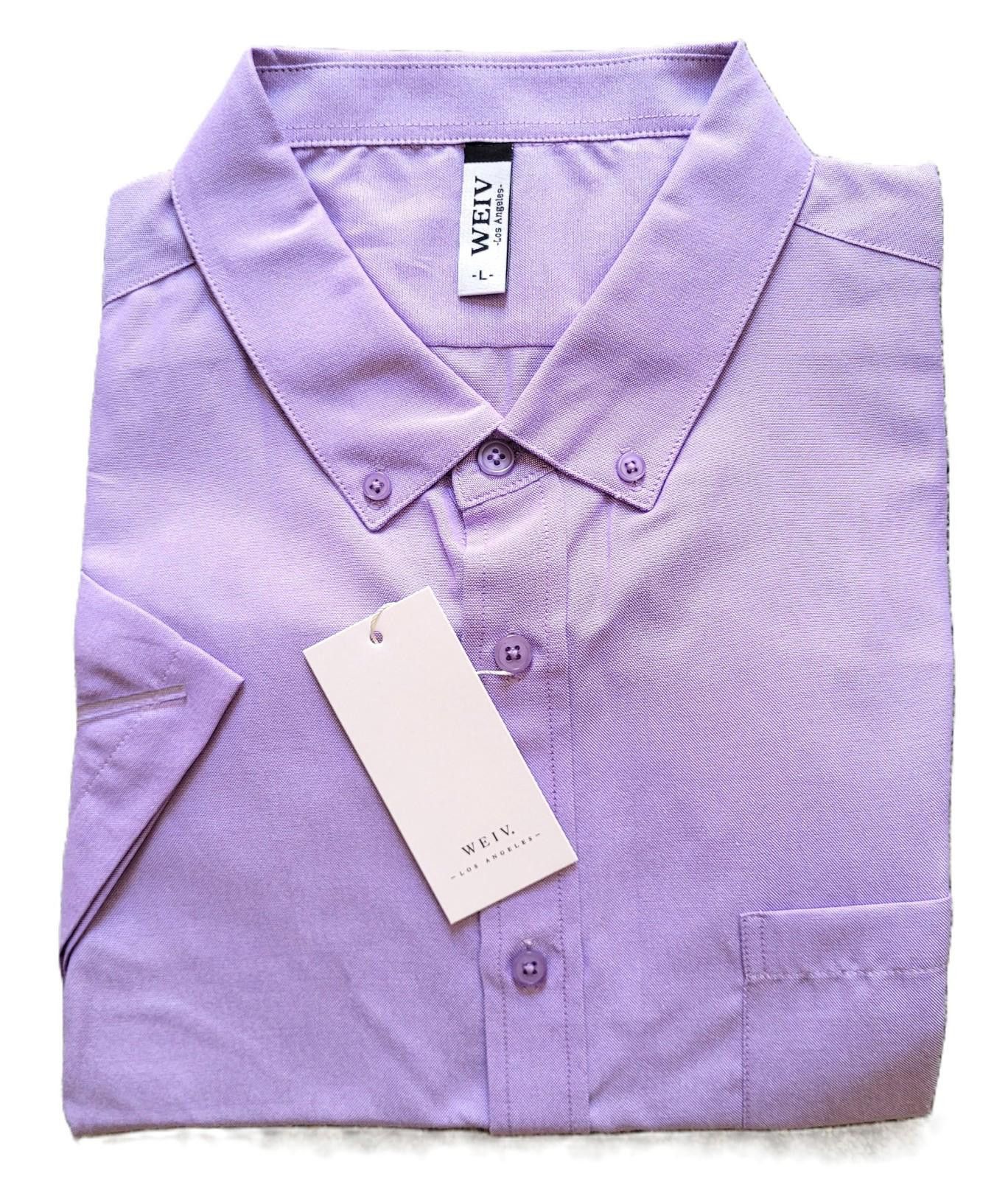 Stuart Weitzman Men's Large Fitted Button Shirt Short Sleeve Lilac - NEW! Size US L / EU 52-54 / 3 - 2 Thumbnail