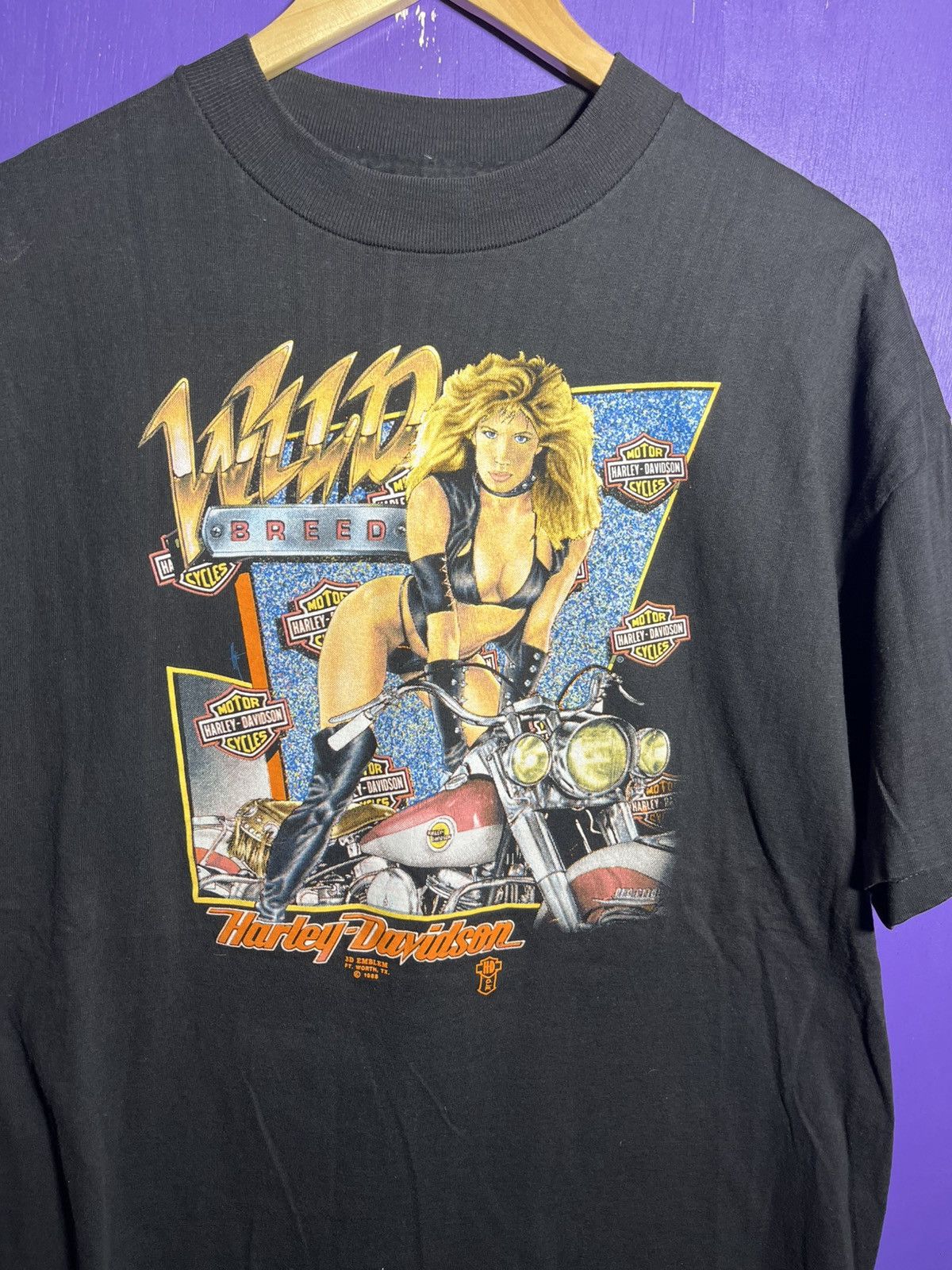 Harley Davidson Vintage 1988 3D emblem Harley Davidson wild breeds t-shirt Size US XL / EU 56 / 4 - 3 Thumbnail