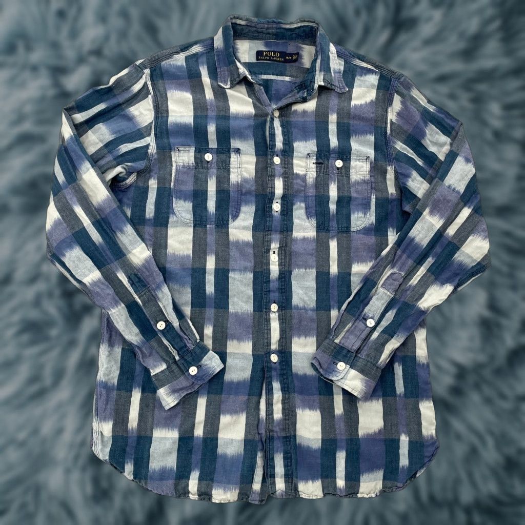 Polo Ralph Lauren Polo Ralph Lauren Blue Plaid Button-Up Shirt Adult Medium Cotton Linen Long Sleeve with Pockets Mens Size US M / EU 48-50 / 2 - 1 Thumbnail